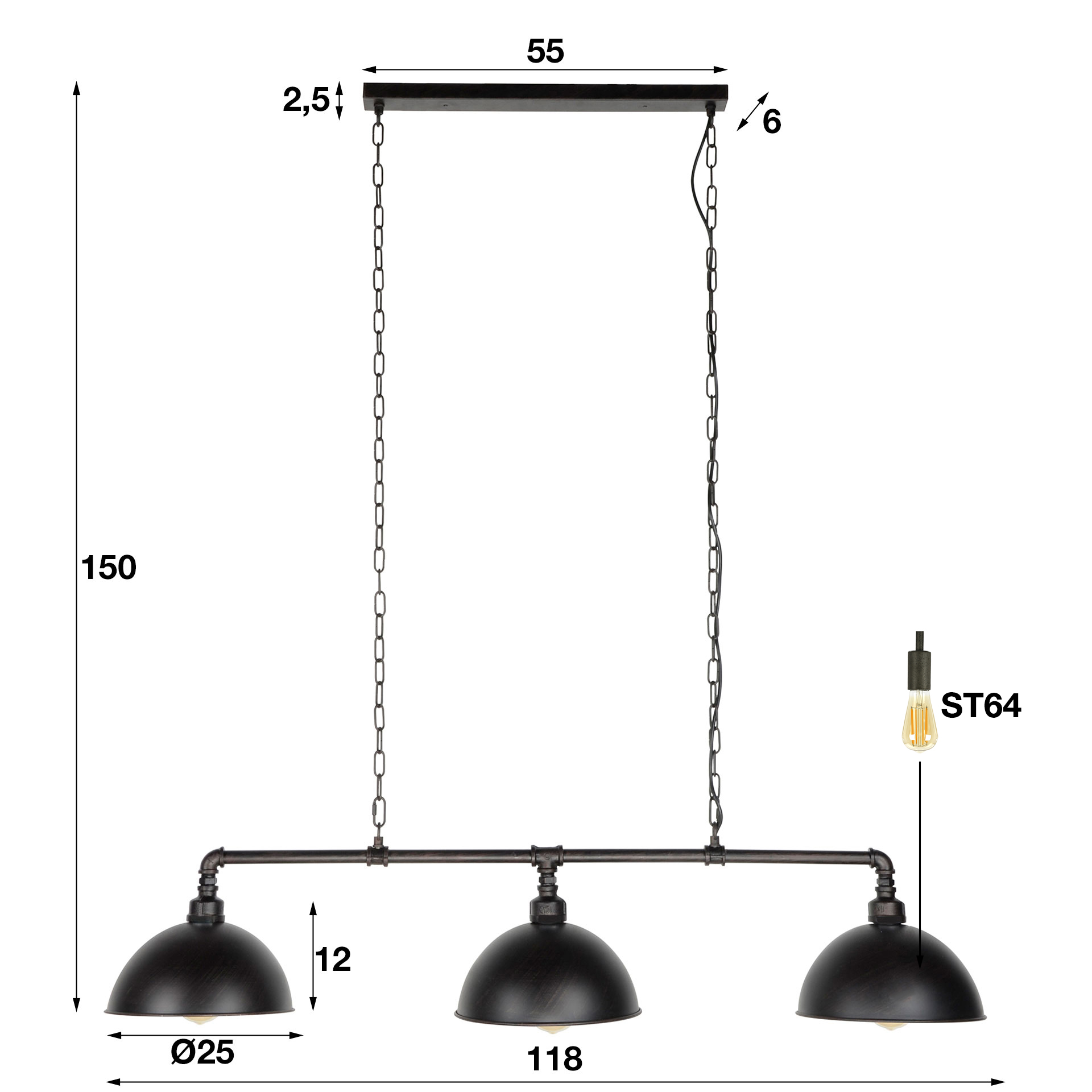 Lampe suspendue 3L Industrielle