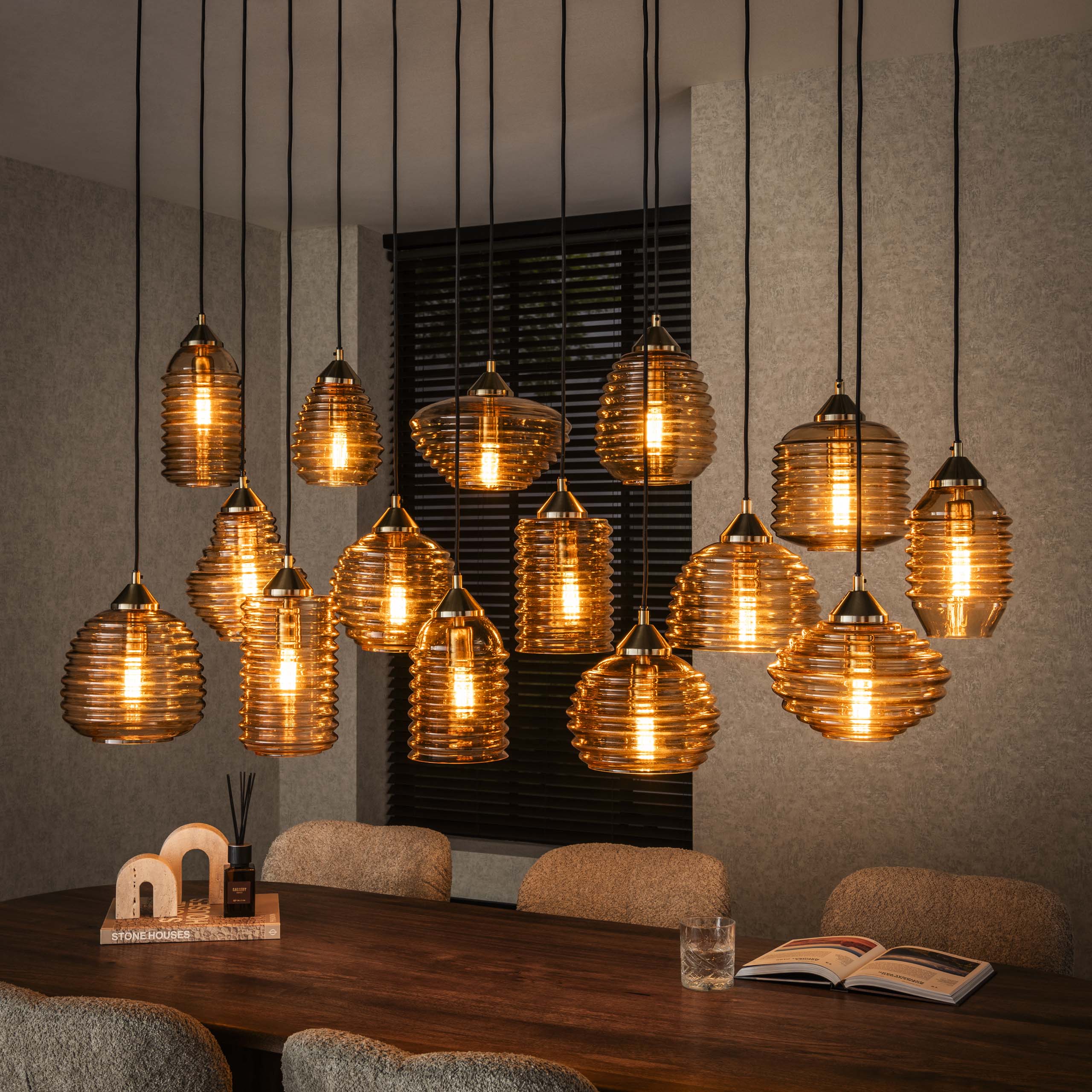 Lampe suspendue Rib Glass 15 lumières - Verre ambré