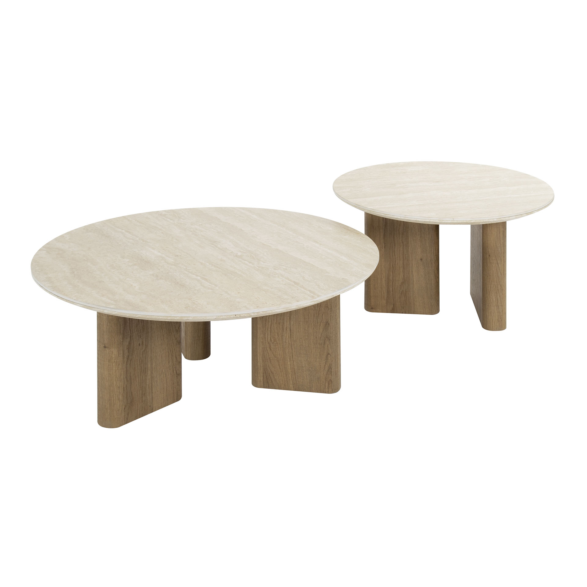 Table basse Romano ronde - Lot de 2 - Céramique travertin