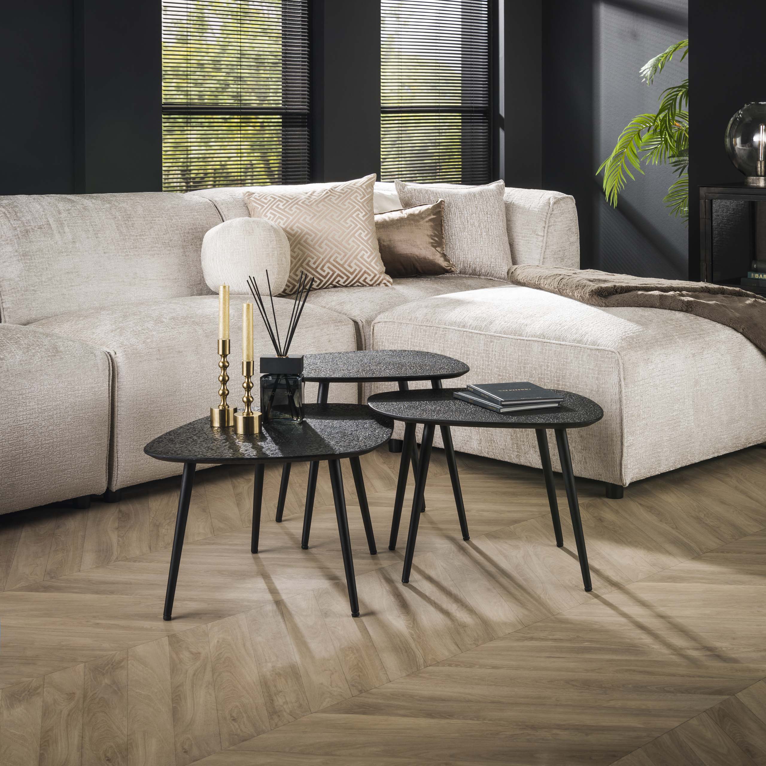 Table basse quadrangulaire métallisée Gris - Lot de 3
