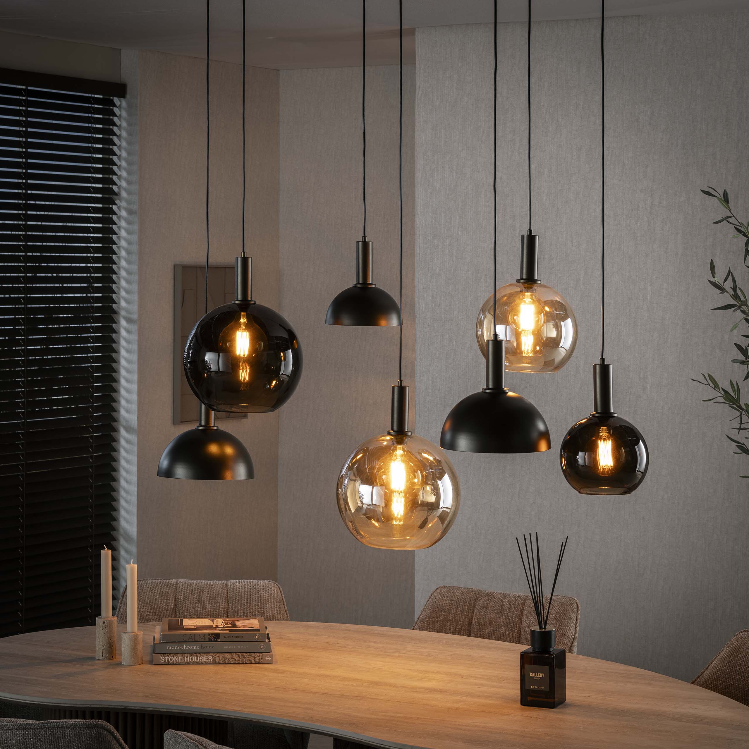 Lampe à suspension Cluster 4+3 lumières marron Sienne