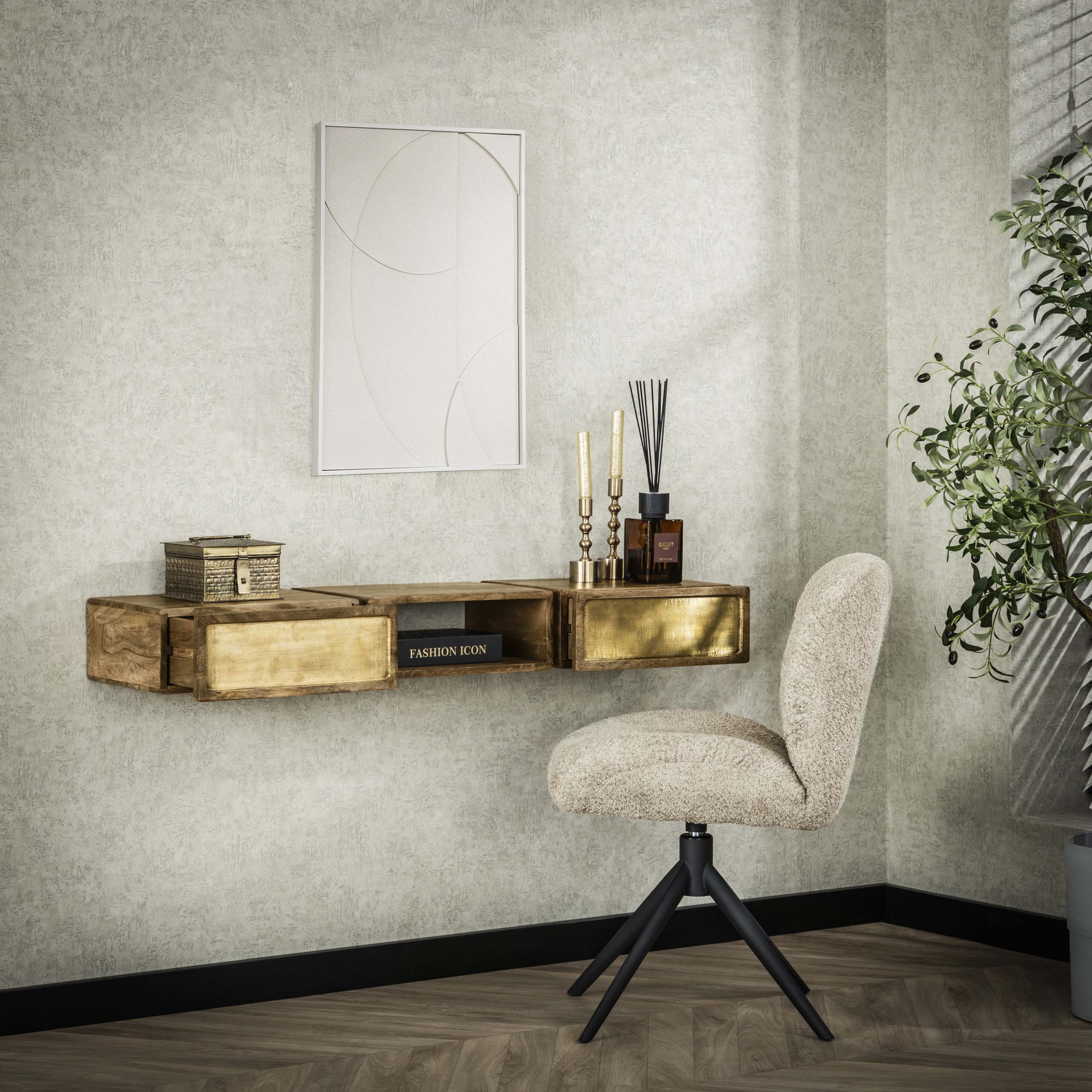Coiffeuse Laiton 2 tiroirs - Manguier massif sable