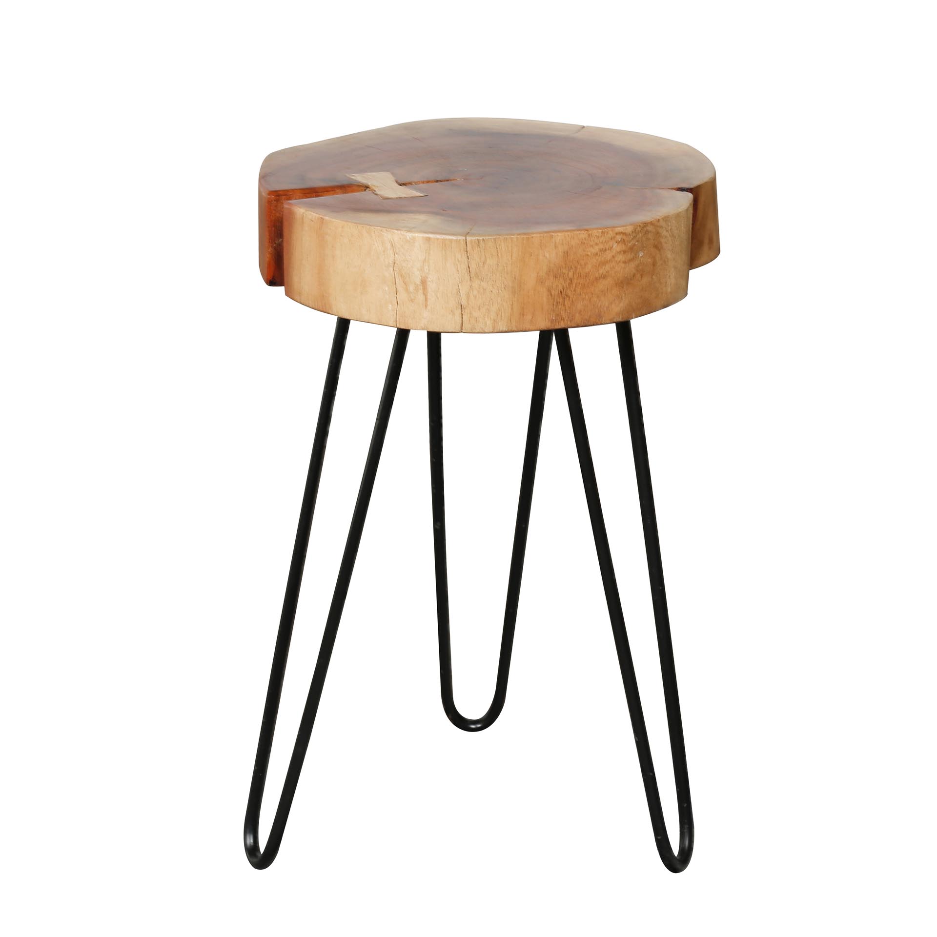 Table d'appoint malle en acacia massif de 6 cm d'épaisseur avec structure en acier. VPE2 / Acacia massif naturel