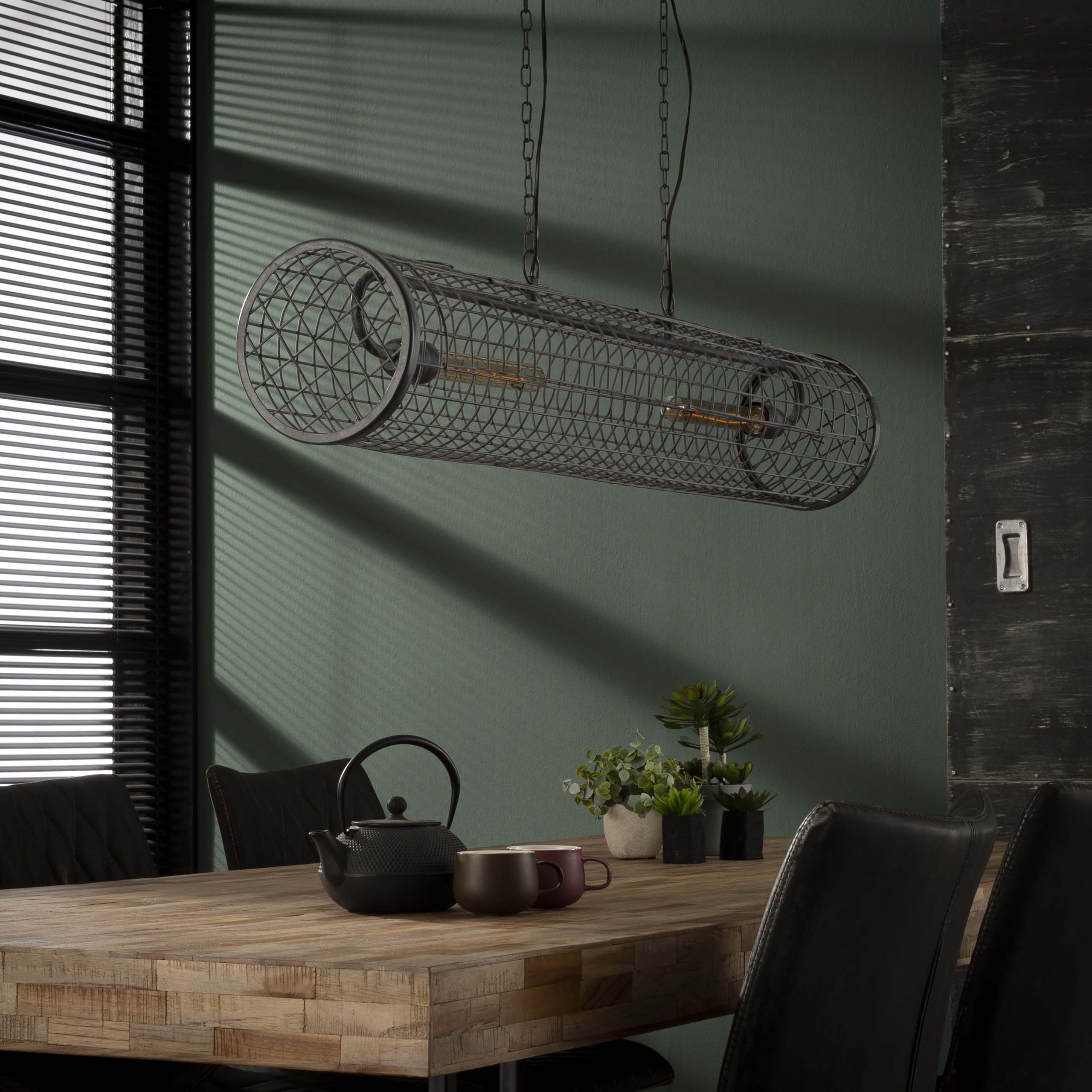 Lampe suspendue D20cm cylindre maille/Gris ardoise