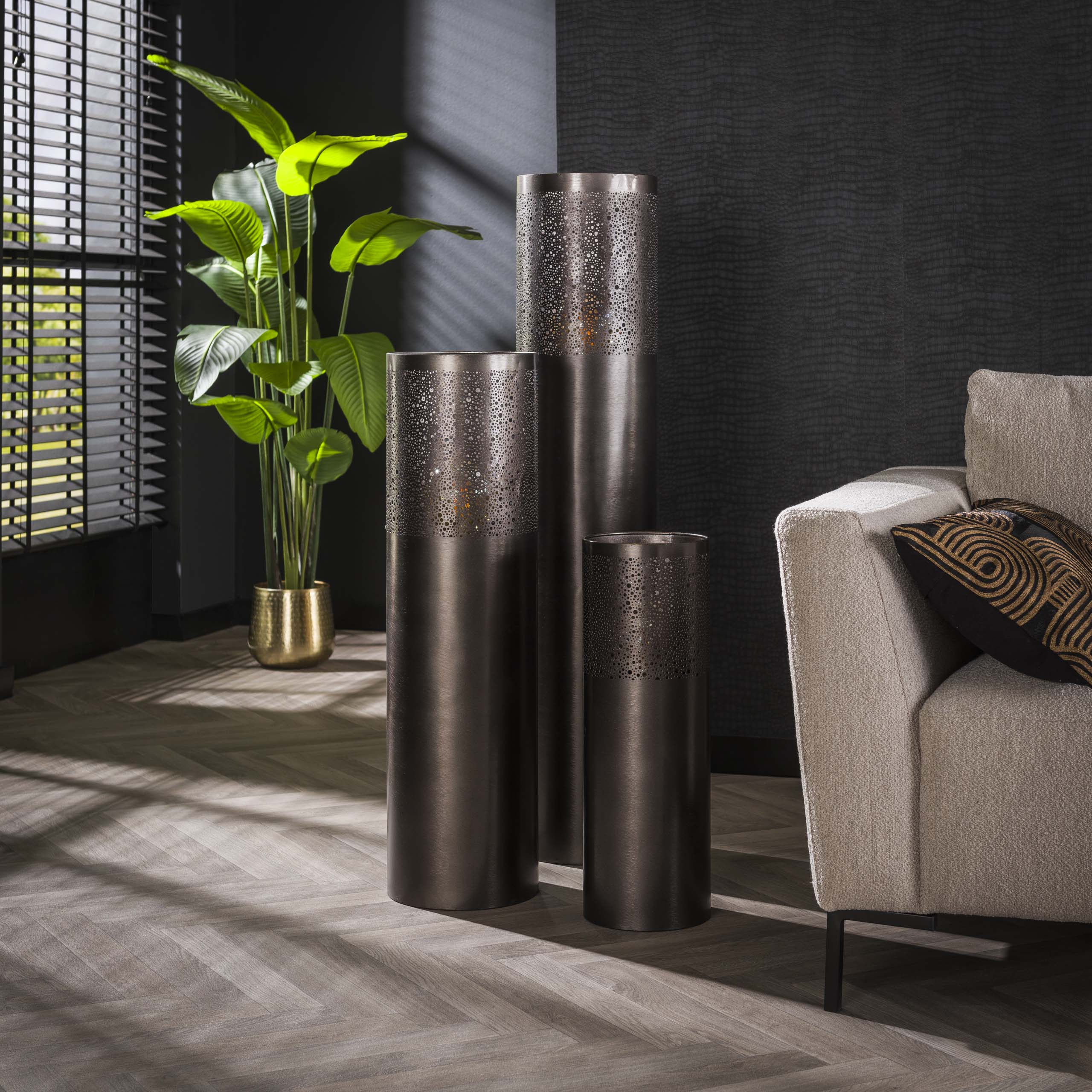 Lampadaire 1 lumière Cylindre Glow 90 cm - Nickel noir