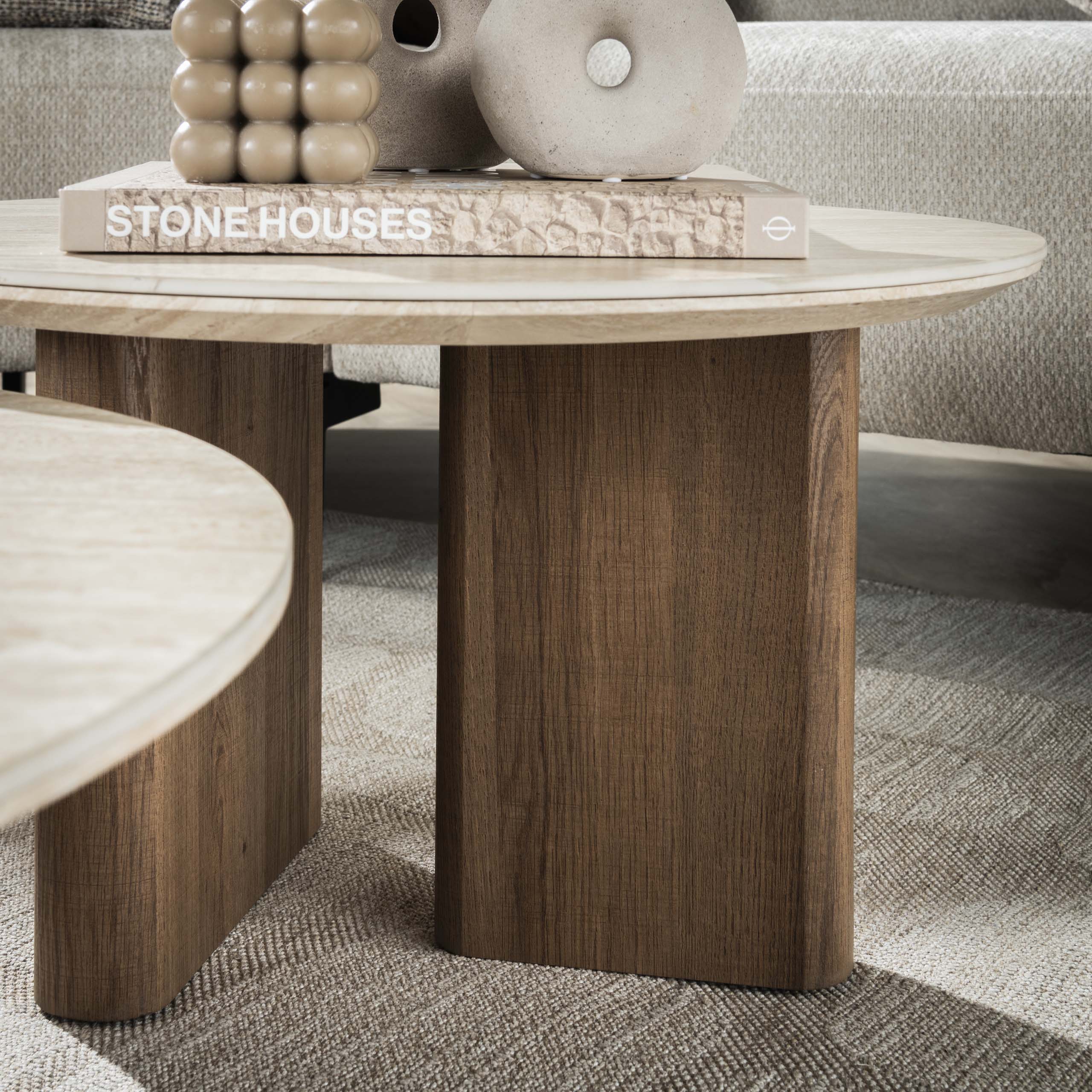 Table basse Romano ronde - Lot de 2 - Céramique travertin