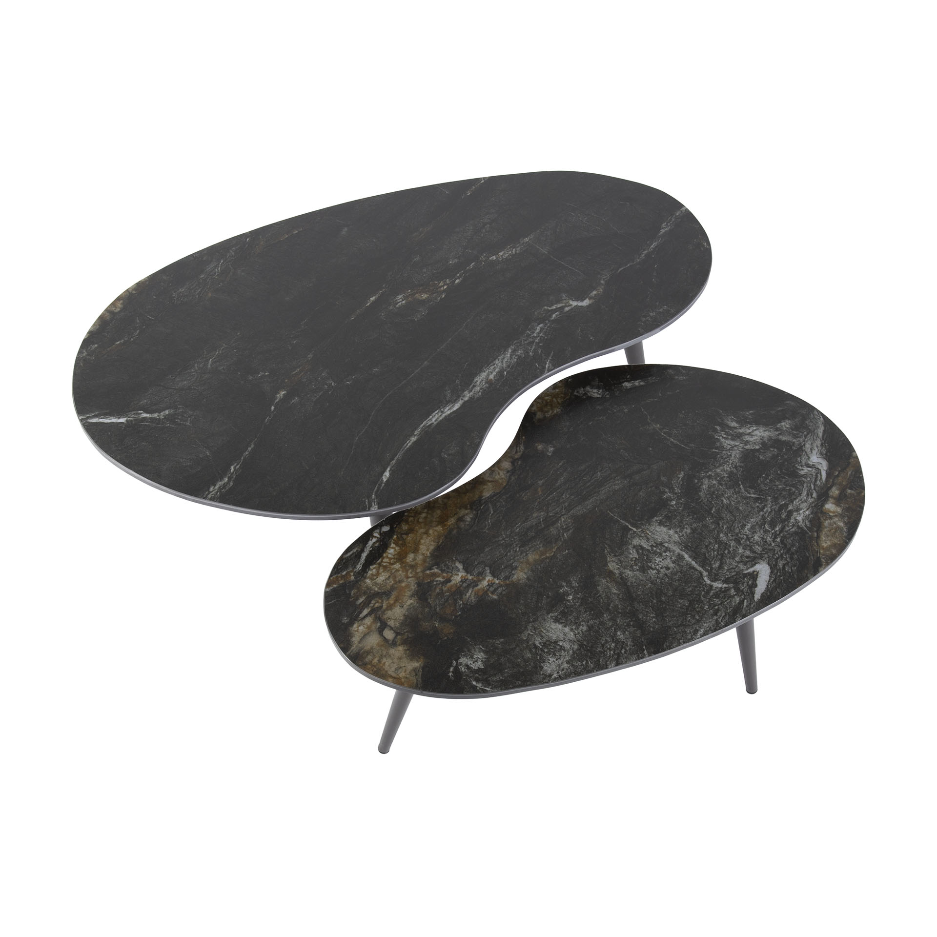 Table basse Fossil en forme de rein - Lot de 2 - Céramique noire