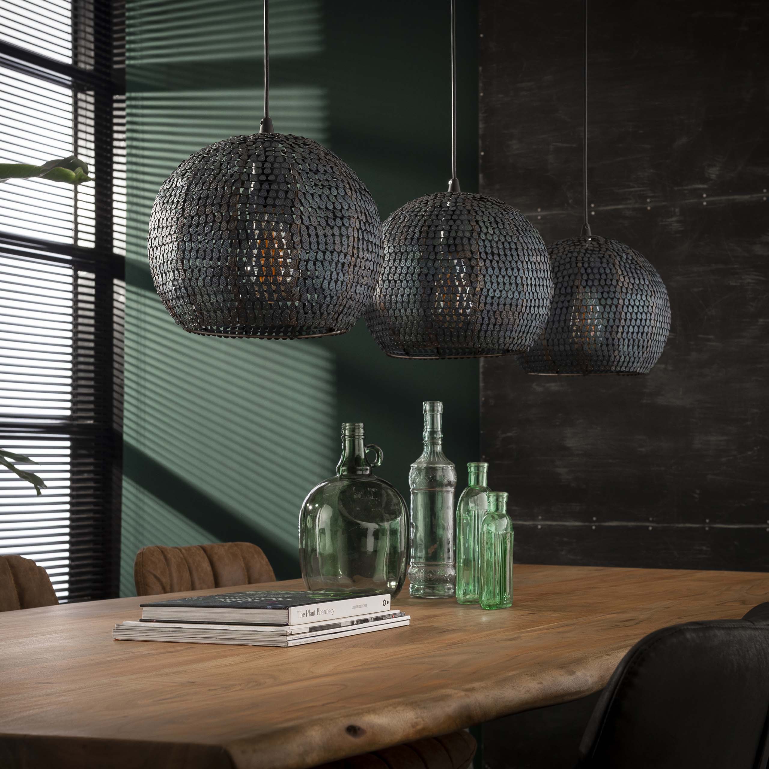 Lampe suspendue Armor Orb 3 lumières - Marron noir
