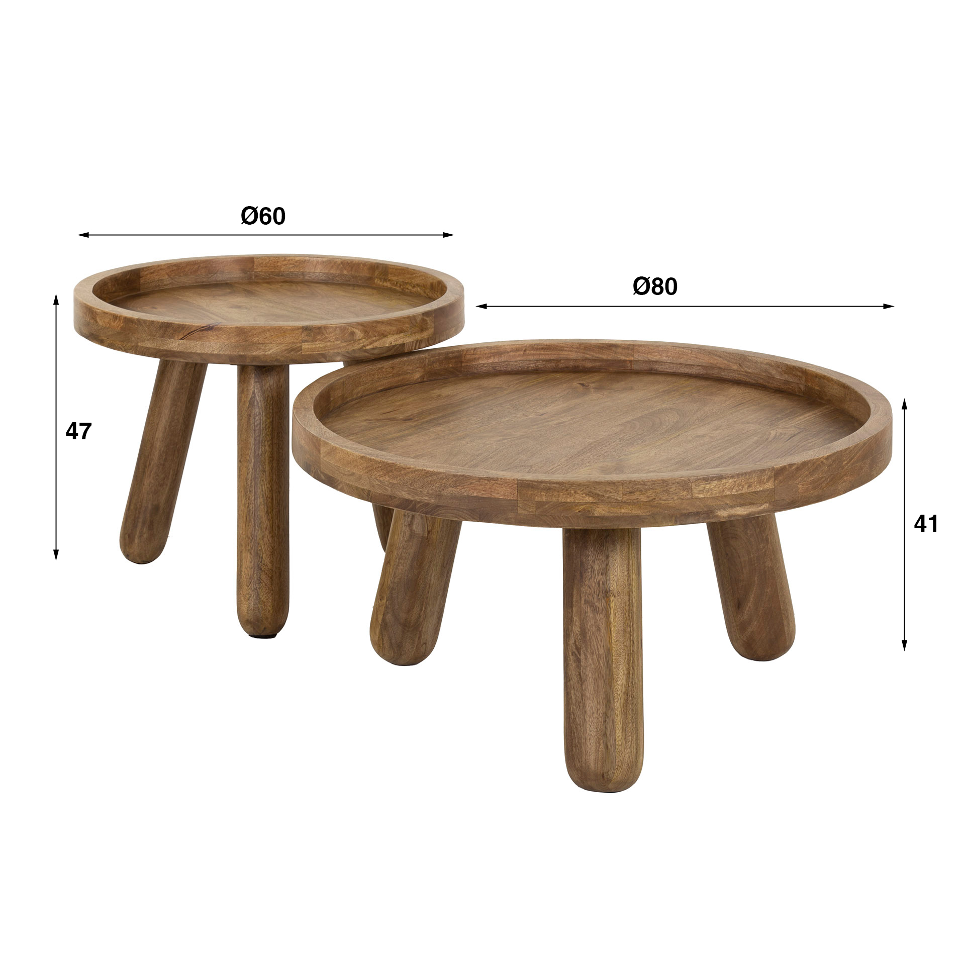Table basse tripode - lot de 2 - Coloris manguier massif sable