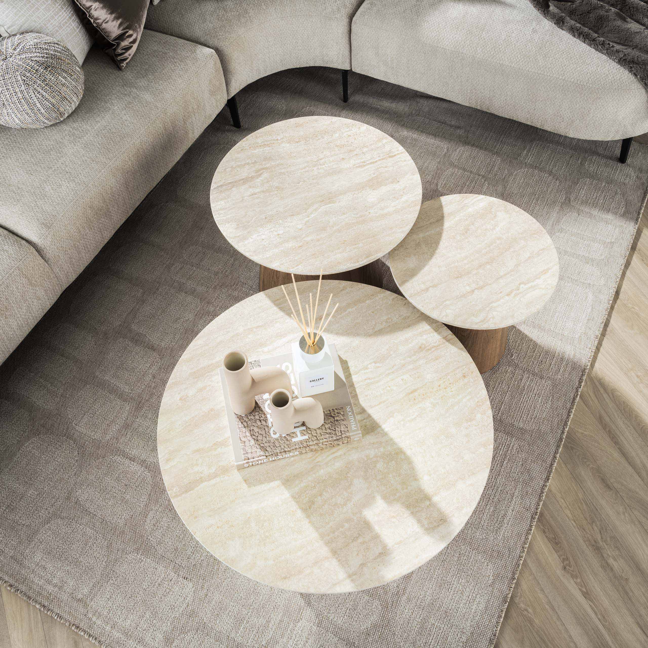 Table basse Romano ronde - Lot de 3 - Céramique travertin