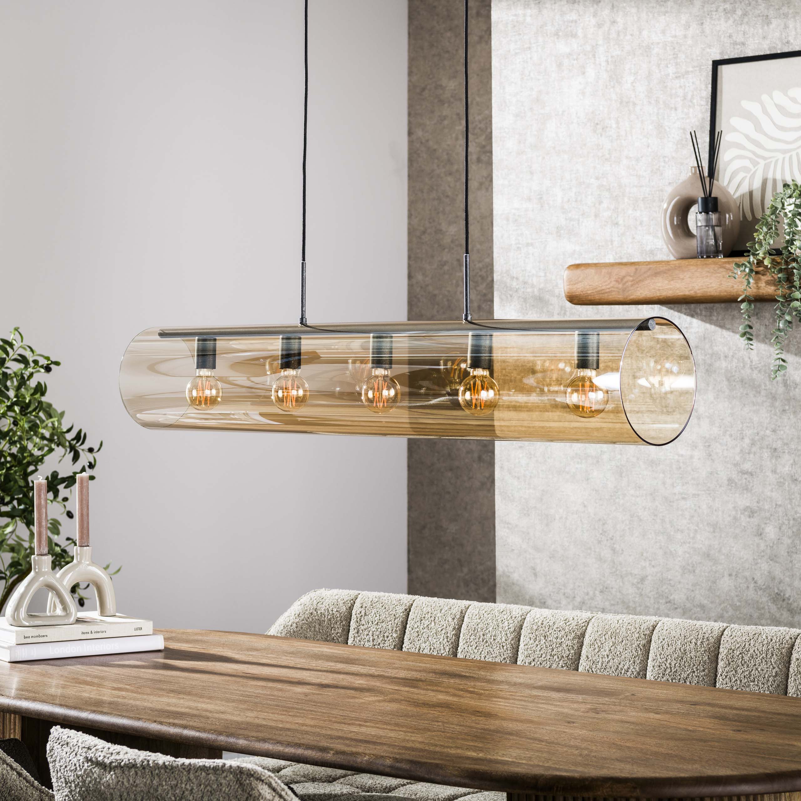 Lampe à suspension tube 5L verre ambré / Noir Artic
