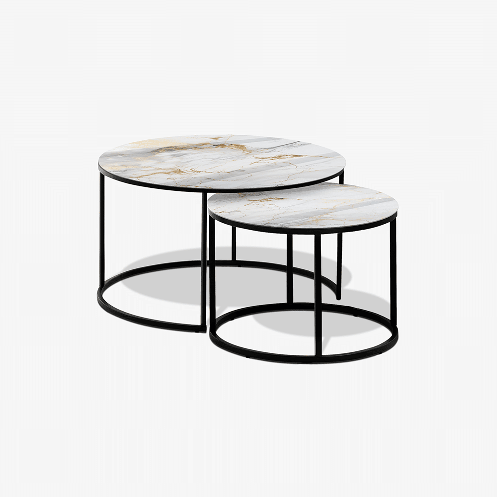 Table basse Noir - Marbre Blanc & Doré