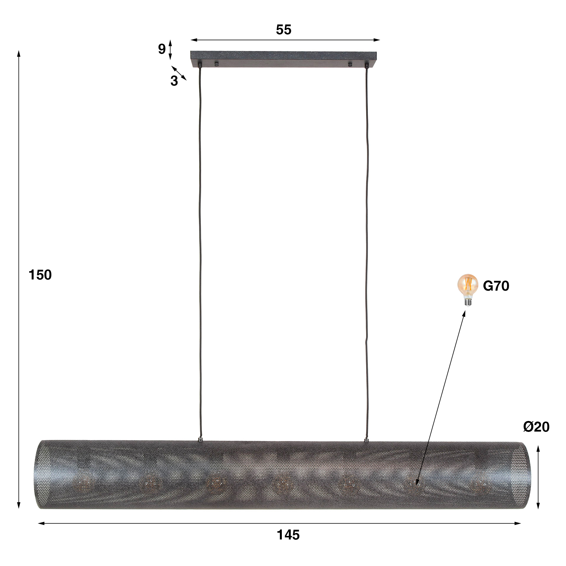 Lampe suspendue Tubon Mesh 7 lumières Artic noir