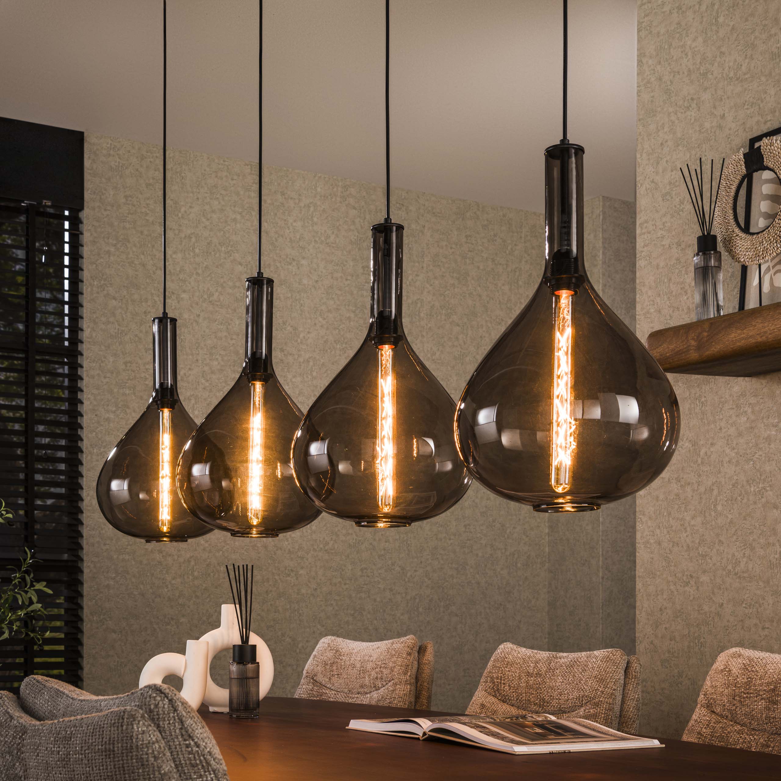 Lampe suspendue 4L goutte verre fumé / Noir Artic