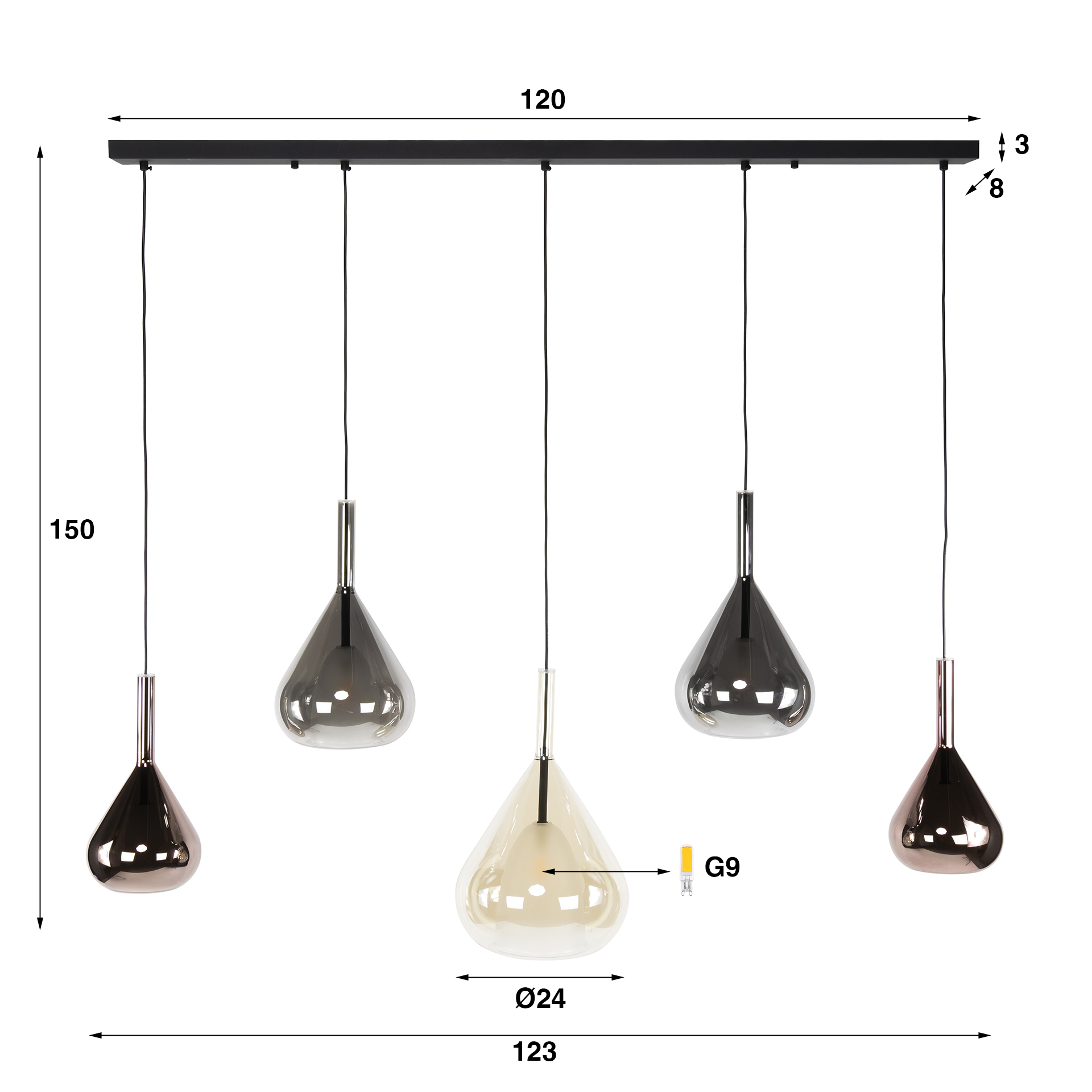 Lampe suspendue Wings 5 ​​lumières - Noir