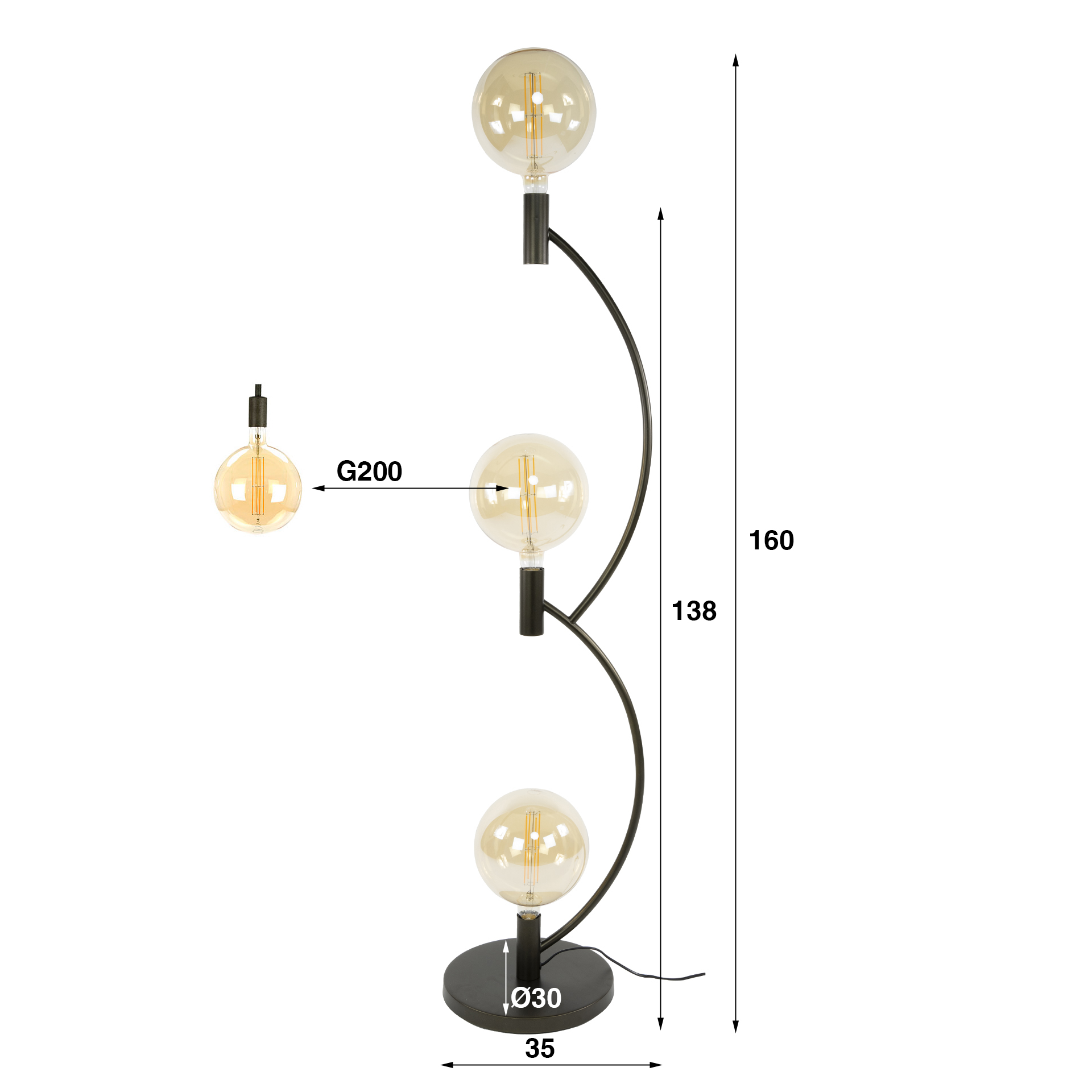 Lampadaire Arcus 3 lumières marron Sienne