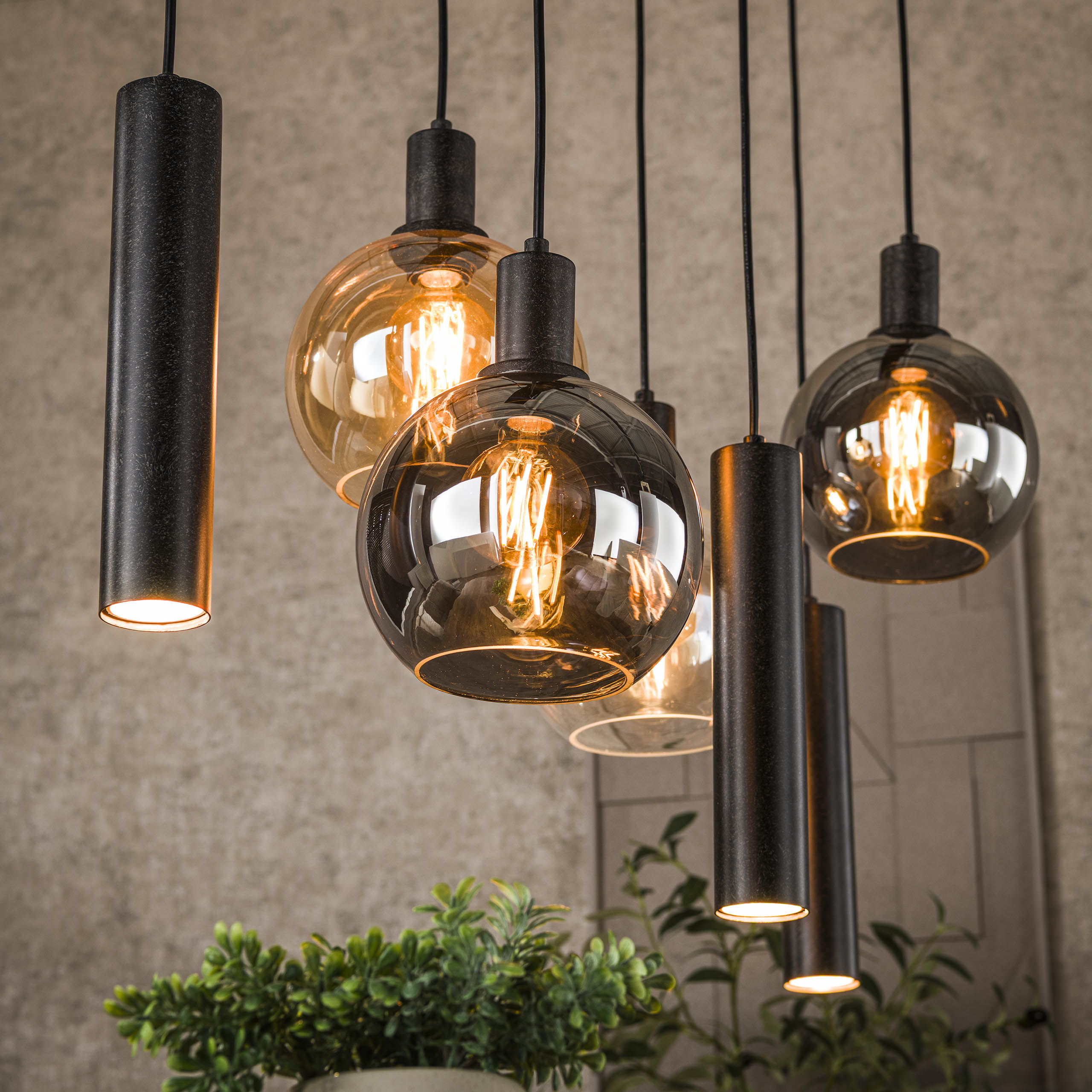 Lampe suspendue Sfera Tricolore 4+3 - Noir arctique