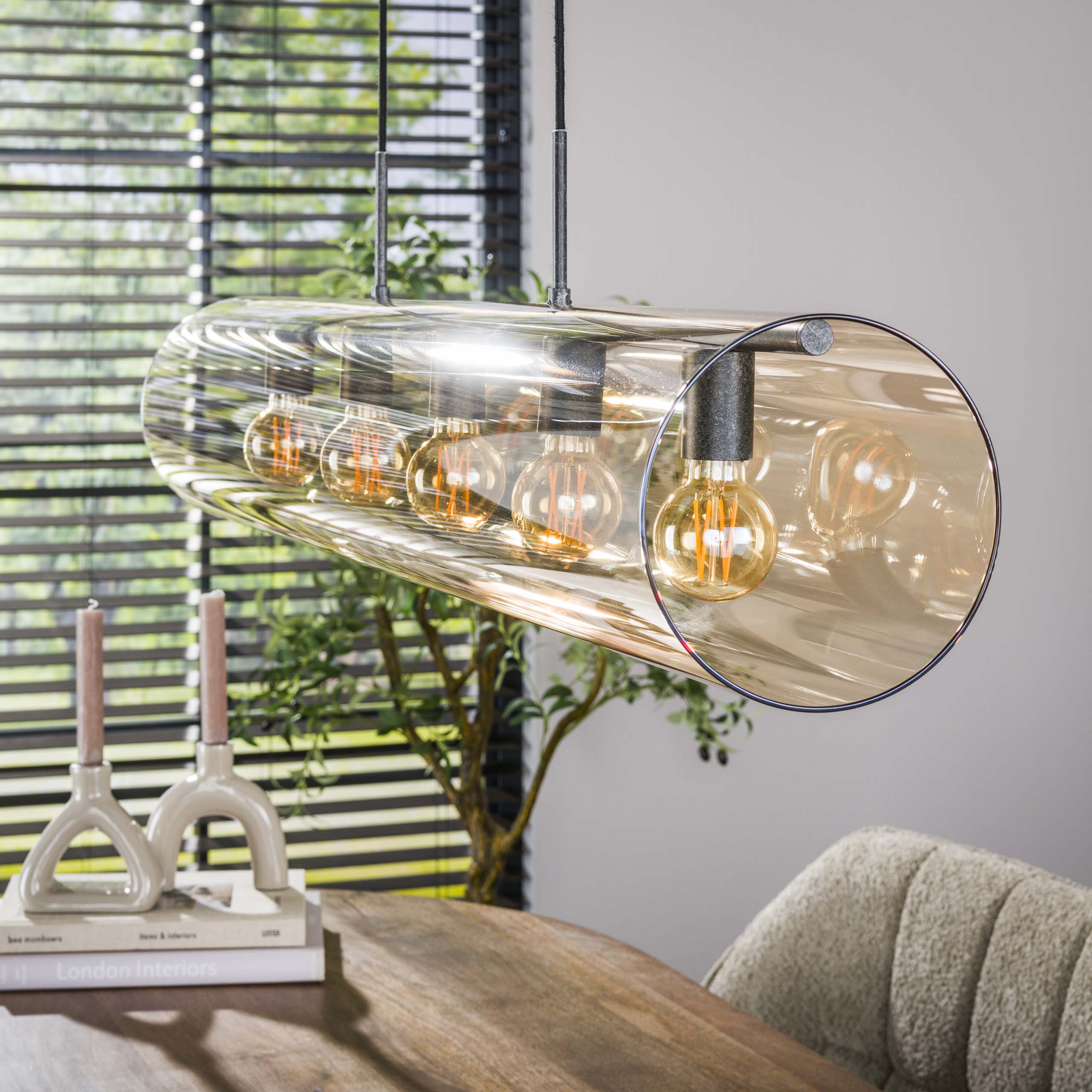 Lampe à suspension tube 5L verre ambré / Noir Artic