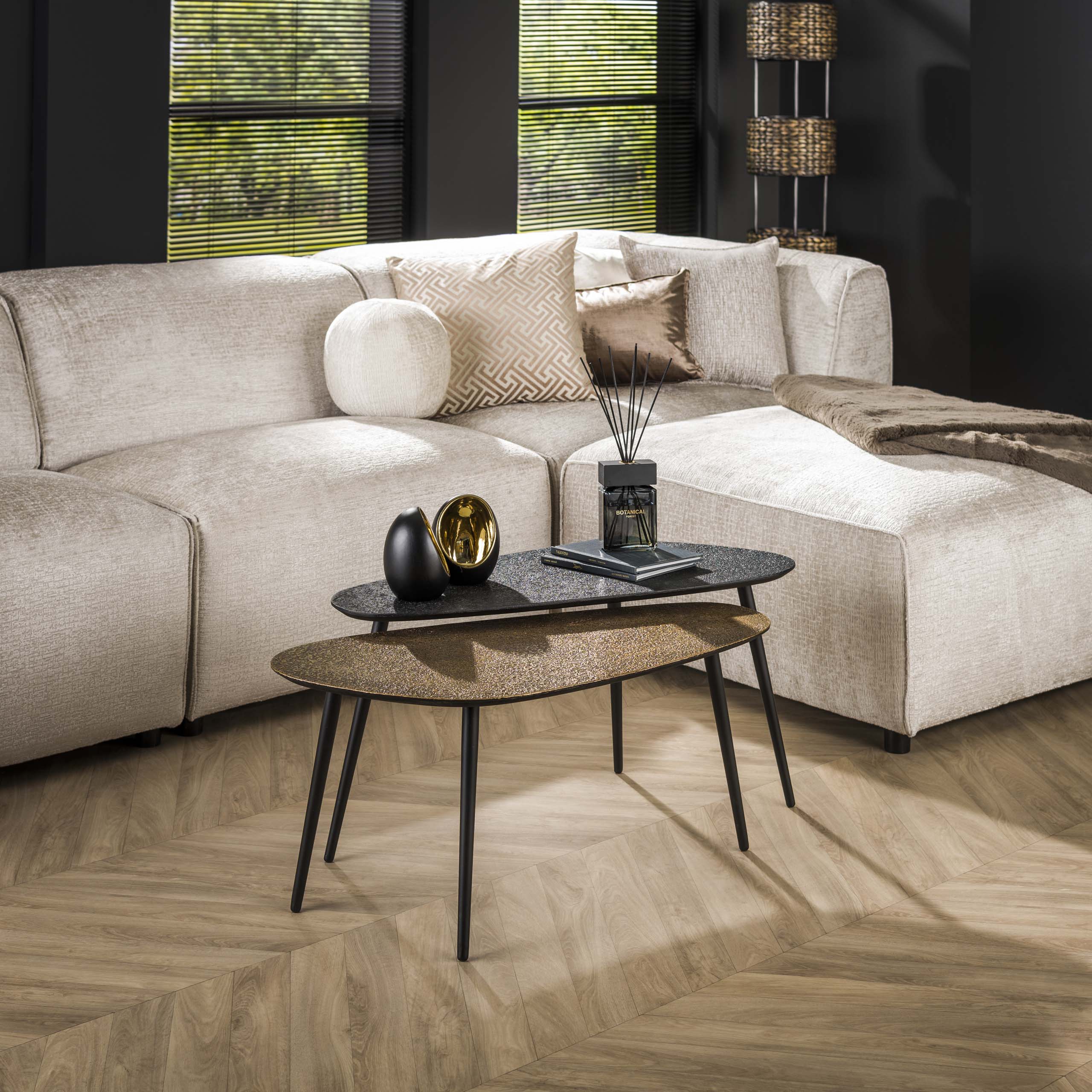 Set de 2 tables basses en forme de haricot métallique / Gris