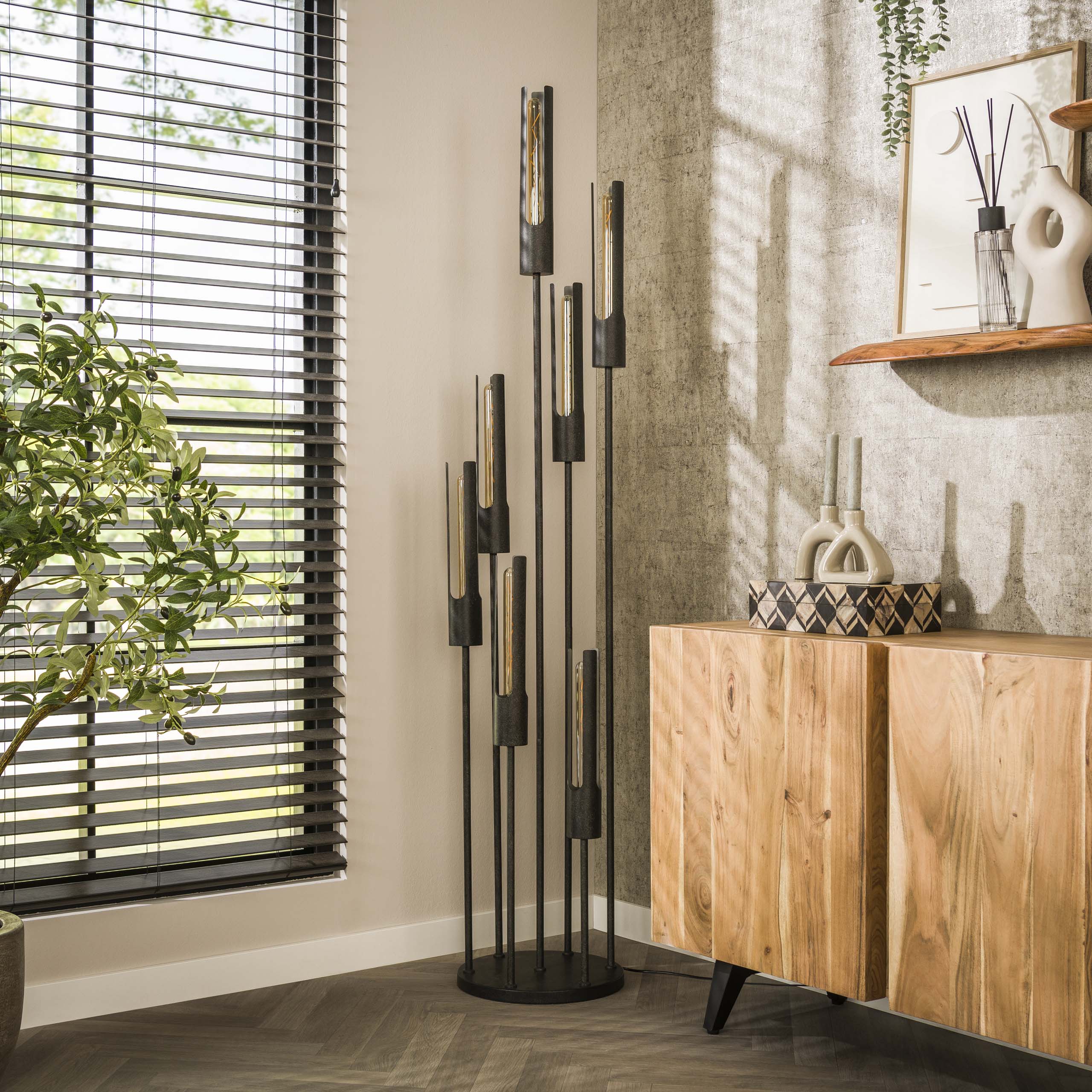 Lampadaire tube étagé 7L / Noir Artic