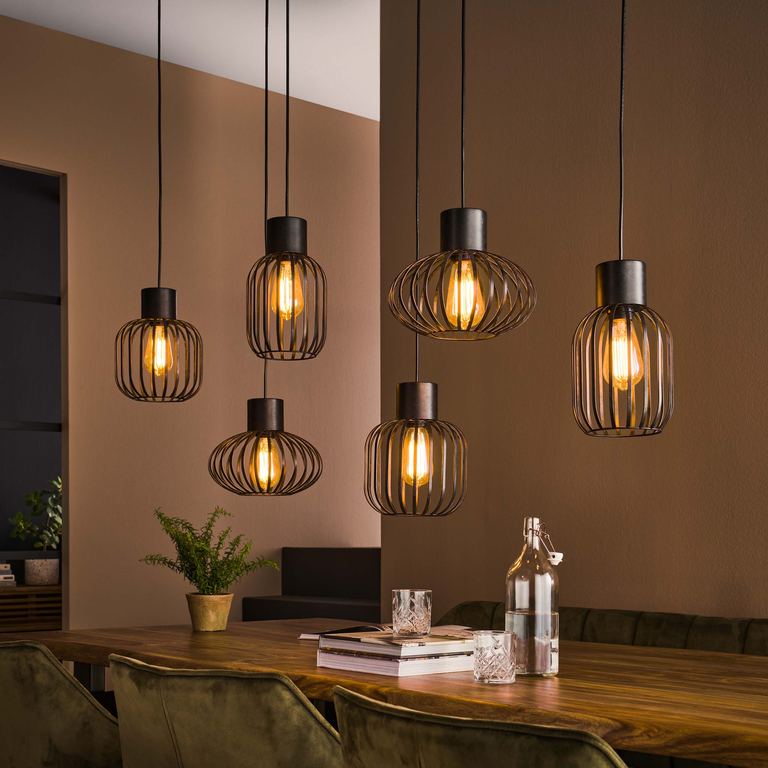 Lampe suspendue 3+3 mix métal / Charbon