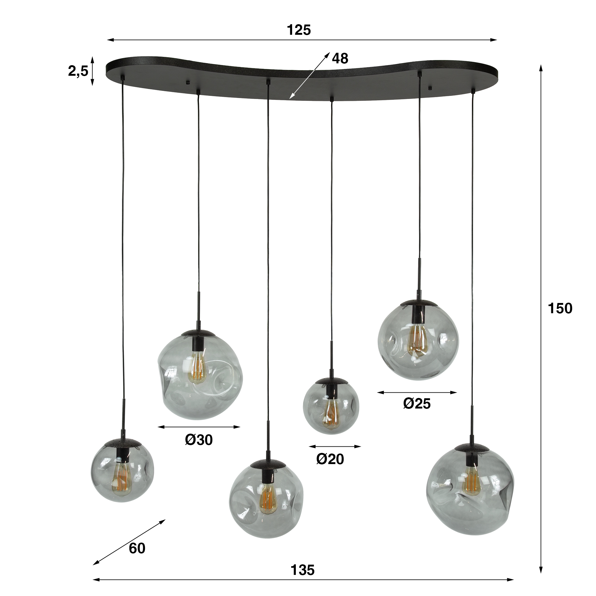 Lampe suspendue Stellar Black 6 lumières - Noir arctique