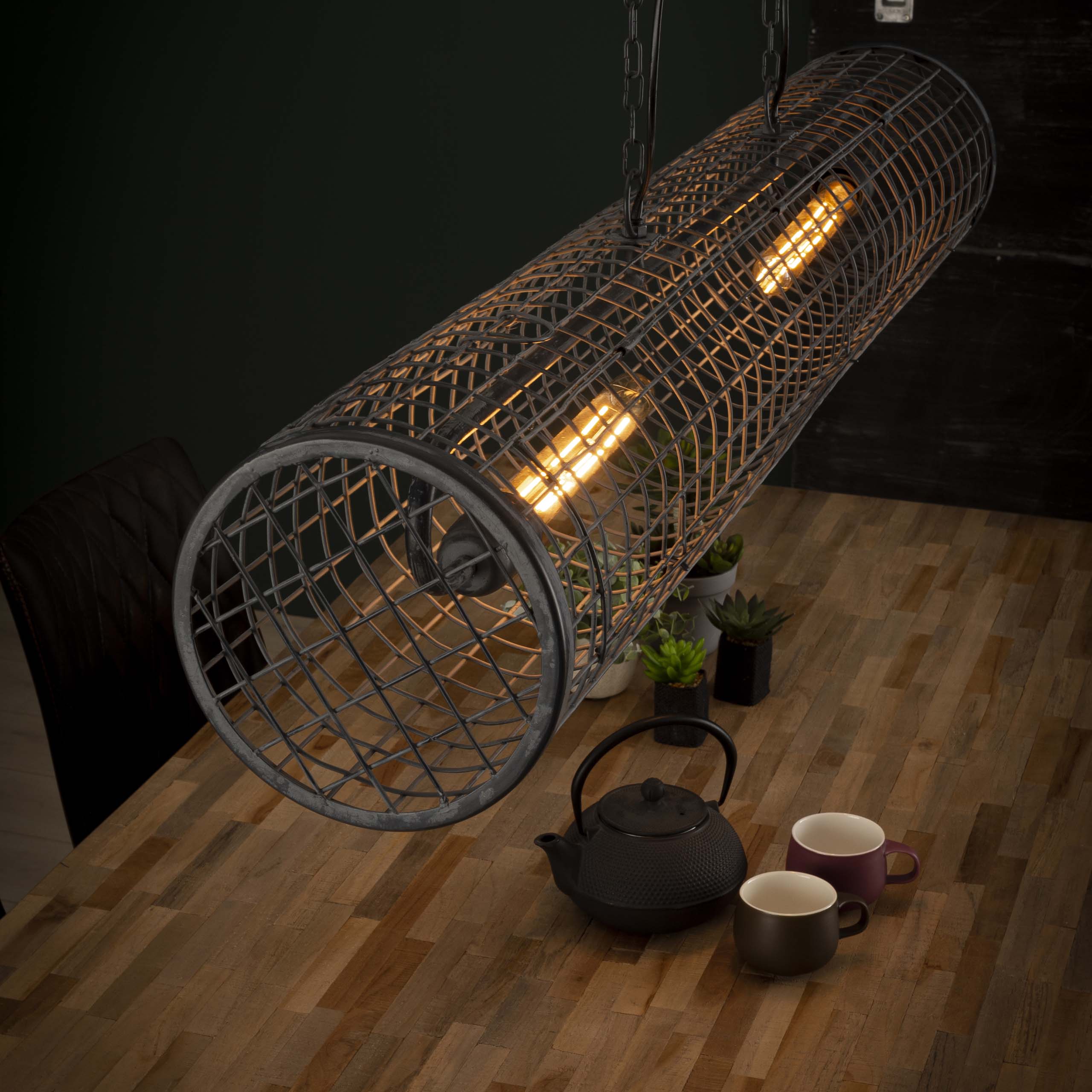 Lampe suspendue D20cm cylindre maille/Gris ardoise