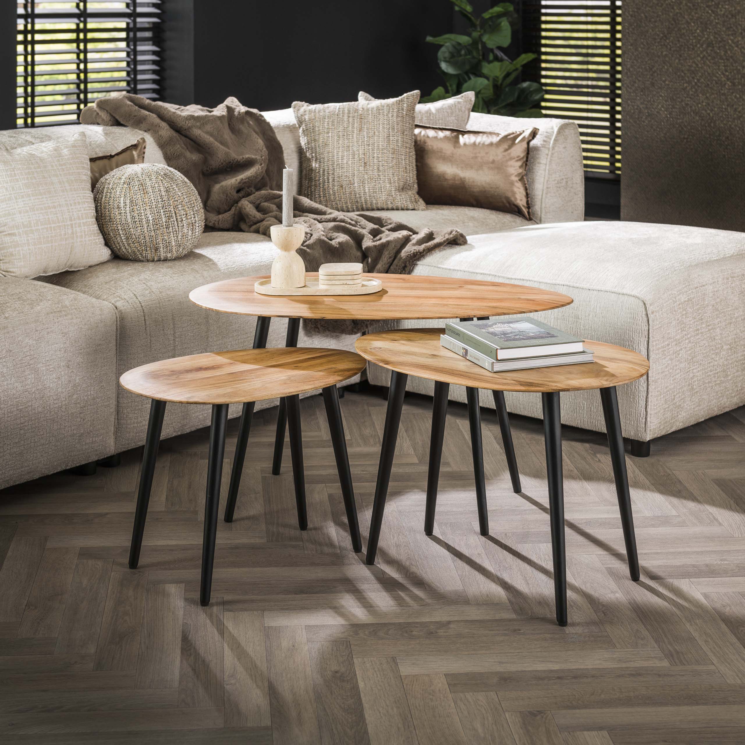 Set de 3 tables basses bio / Acacia massif naturel
