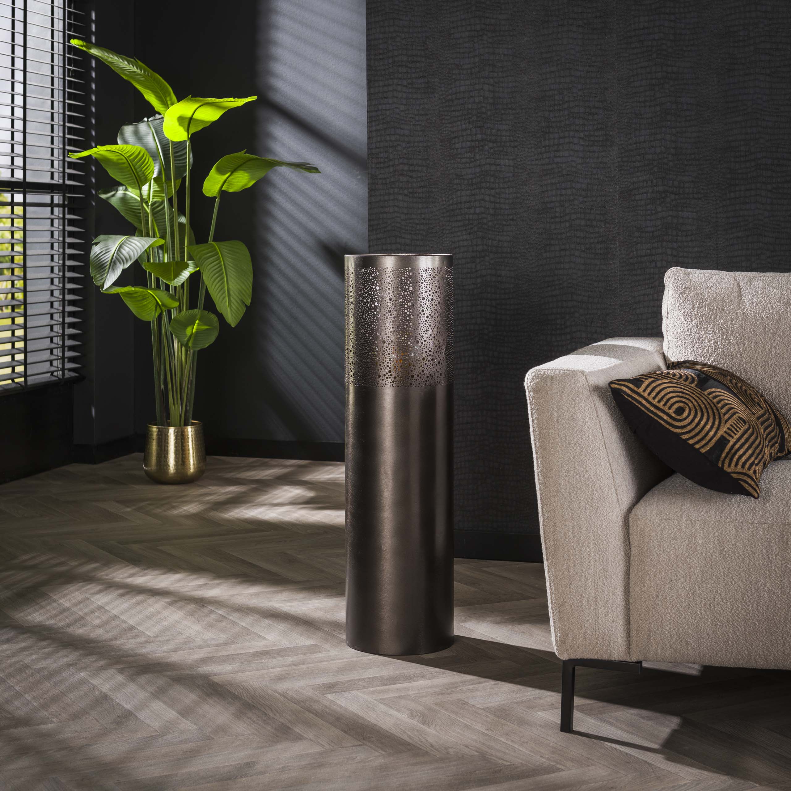 Lampadaire 1 lumière Cylindre Glow 90 cm - Nickel noir
