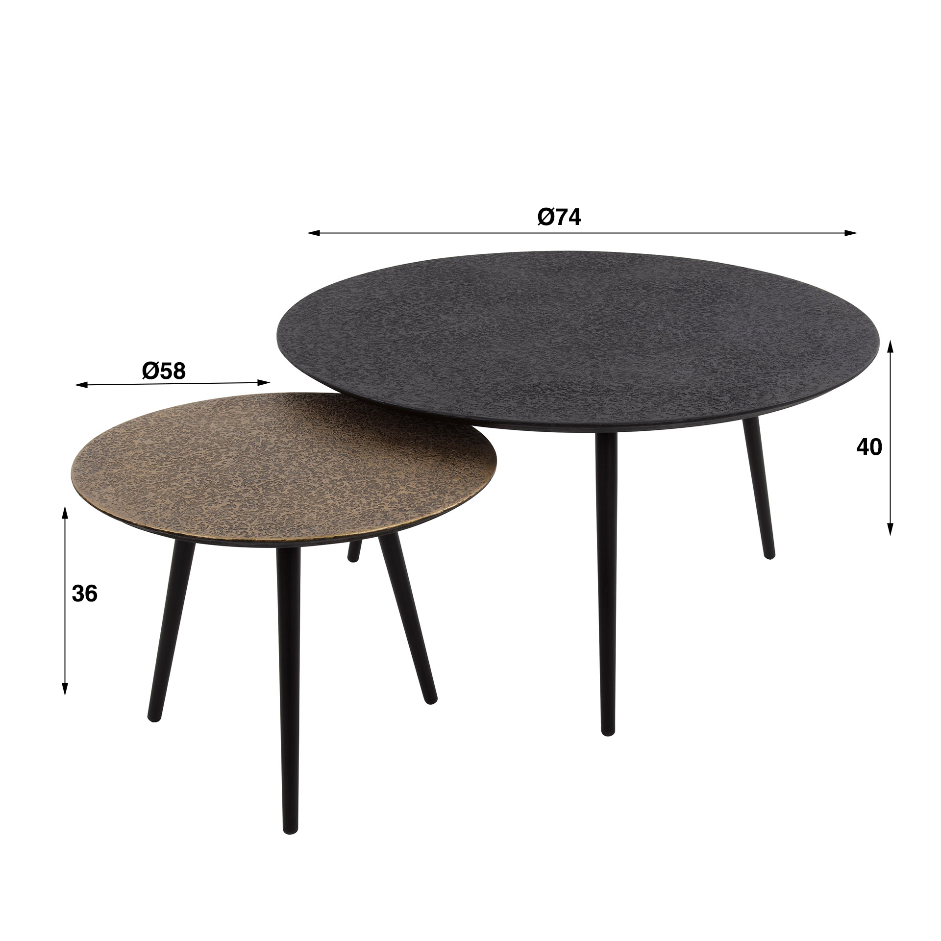 Set de tables basses/2 rondes métallisé / Gris