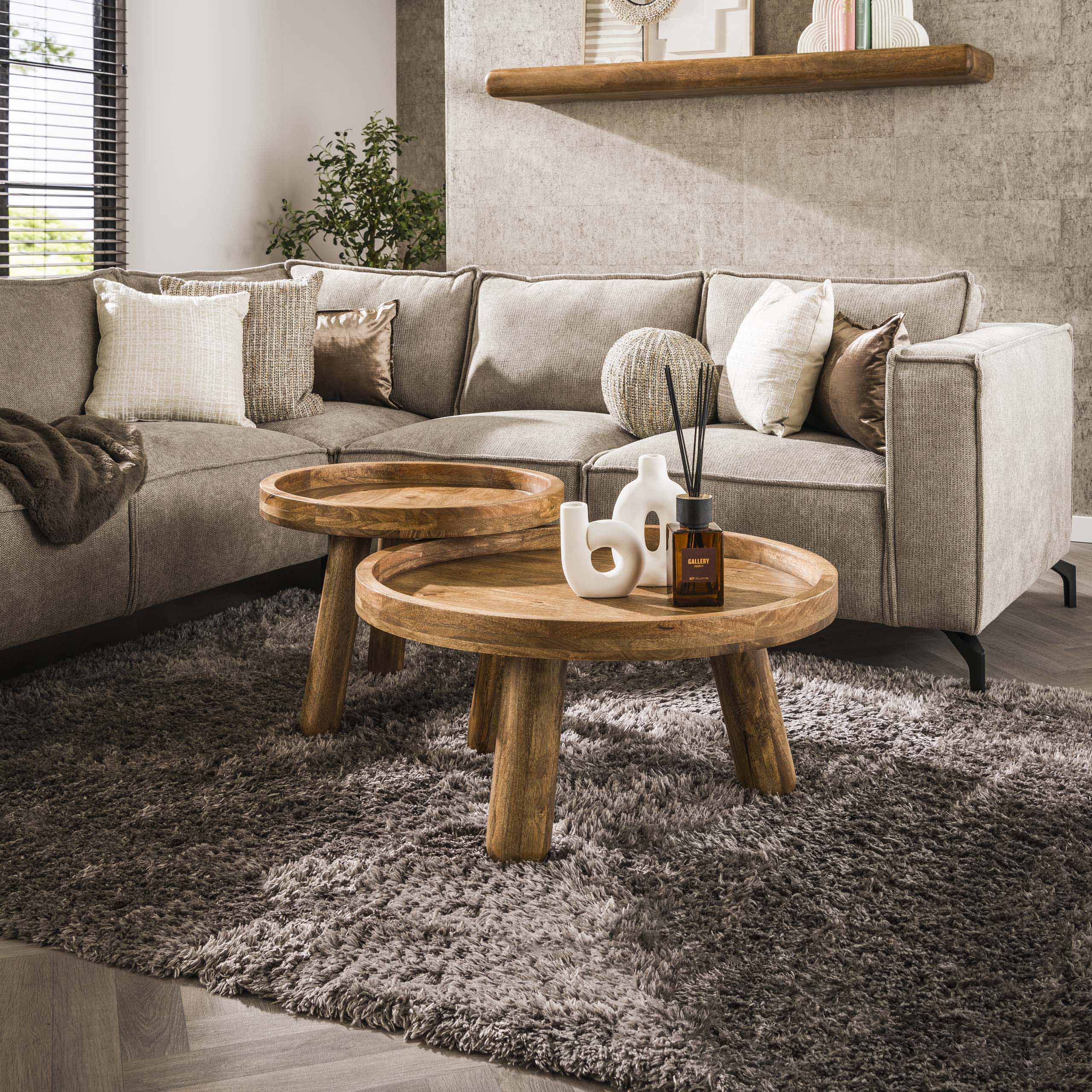 Table basse tripode - lot de 2 - Coloris manguier massif sable