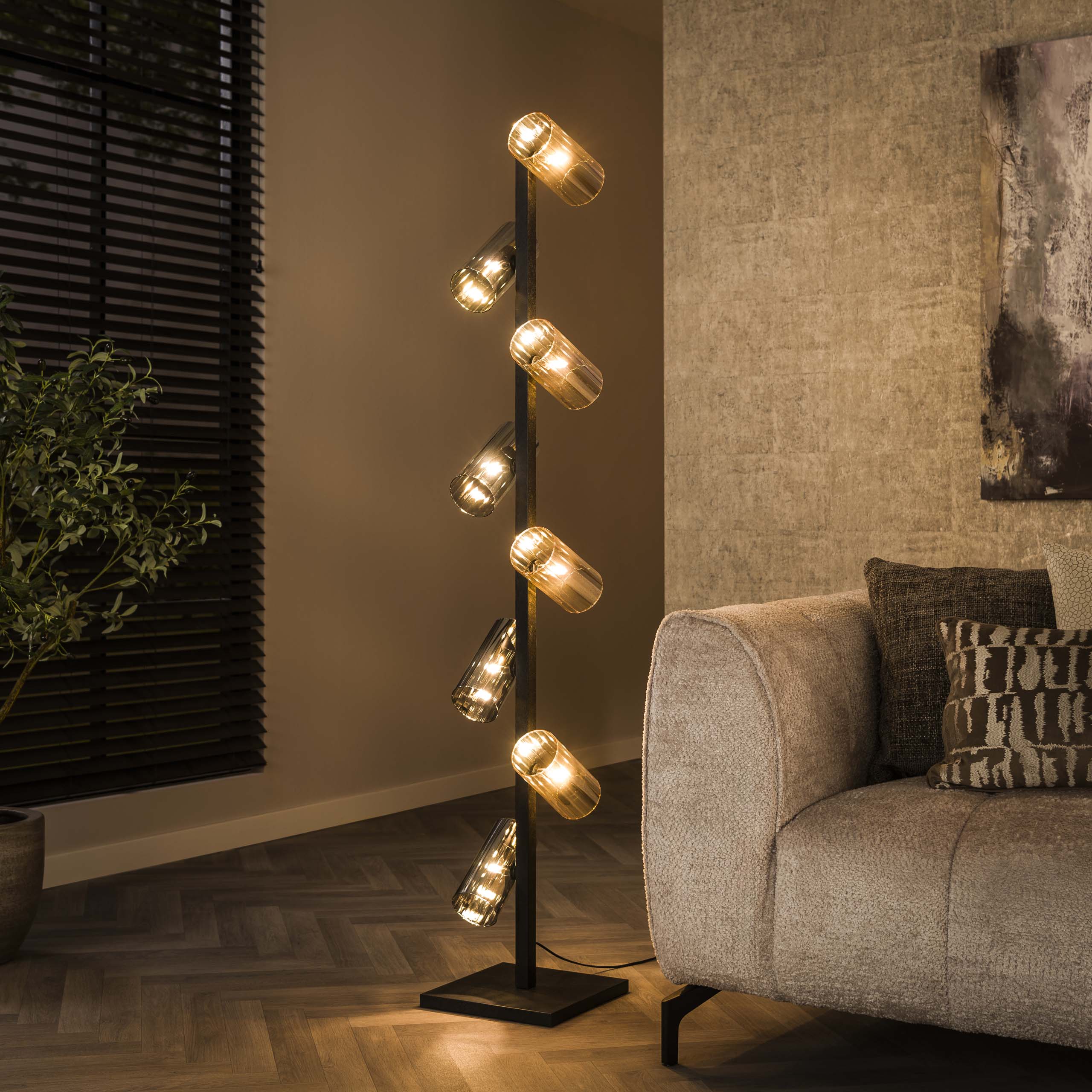 Lampadaire Cylindre Verre 8 lumières - Noir Artique