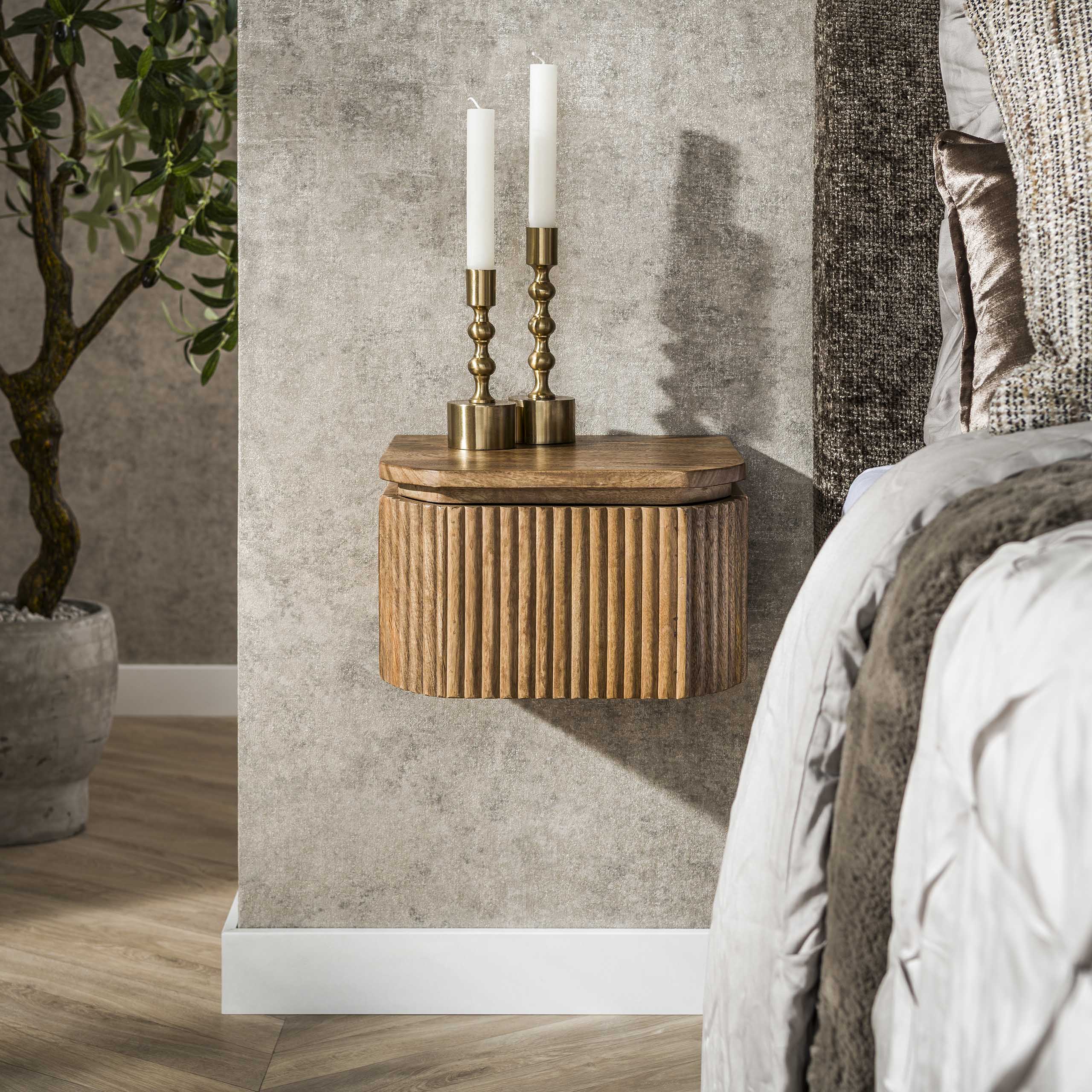 Table de chevet Wave XS flottante 1 tiroir - Manguier massif coloris sable
