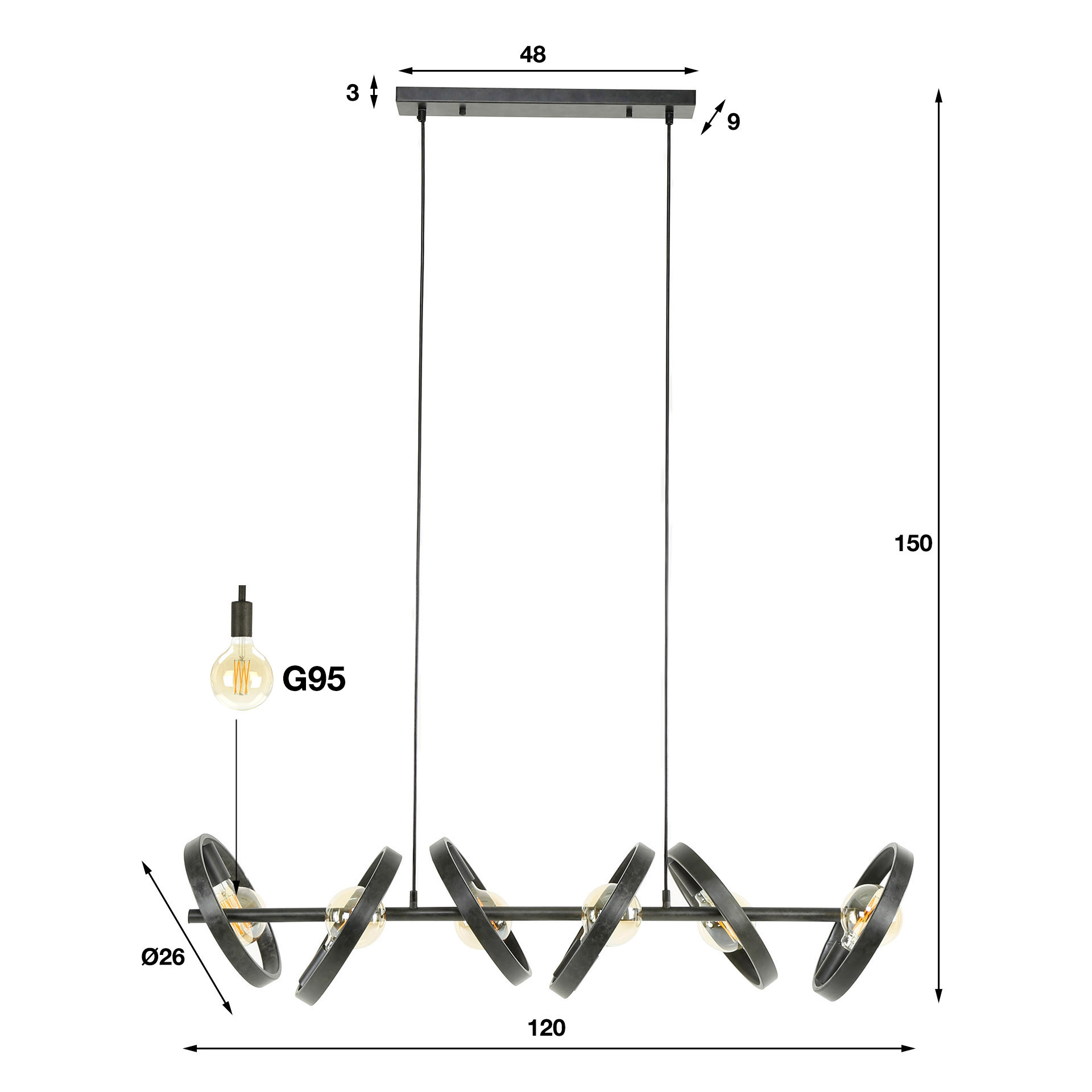 Lampe suspendue 6L hover / Charbon