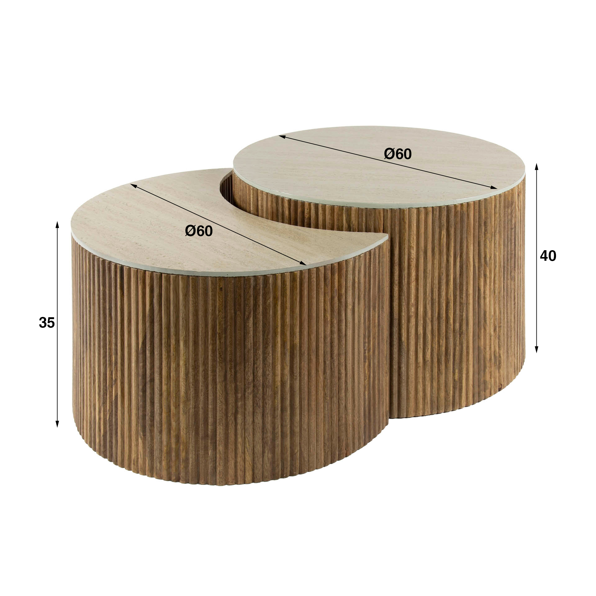 Table basse Nuovo demi-ronde - Lot de 2 - Manguier massif sable