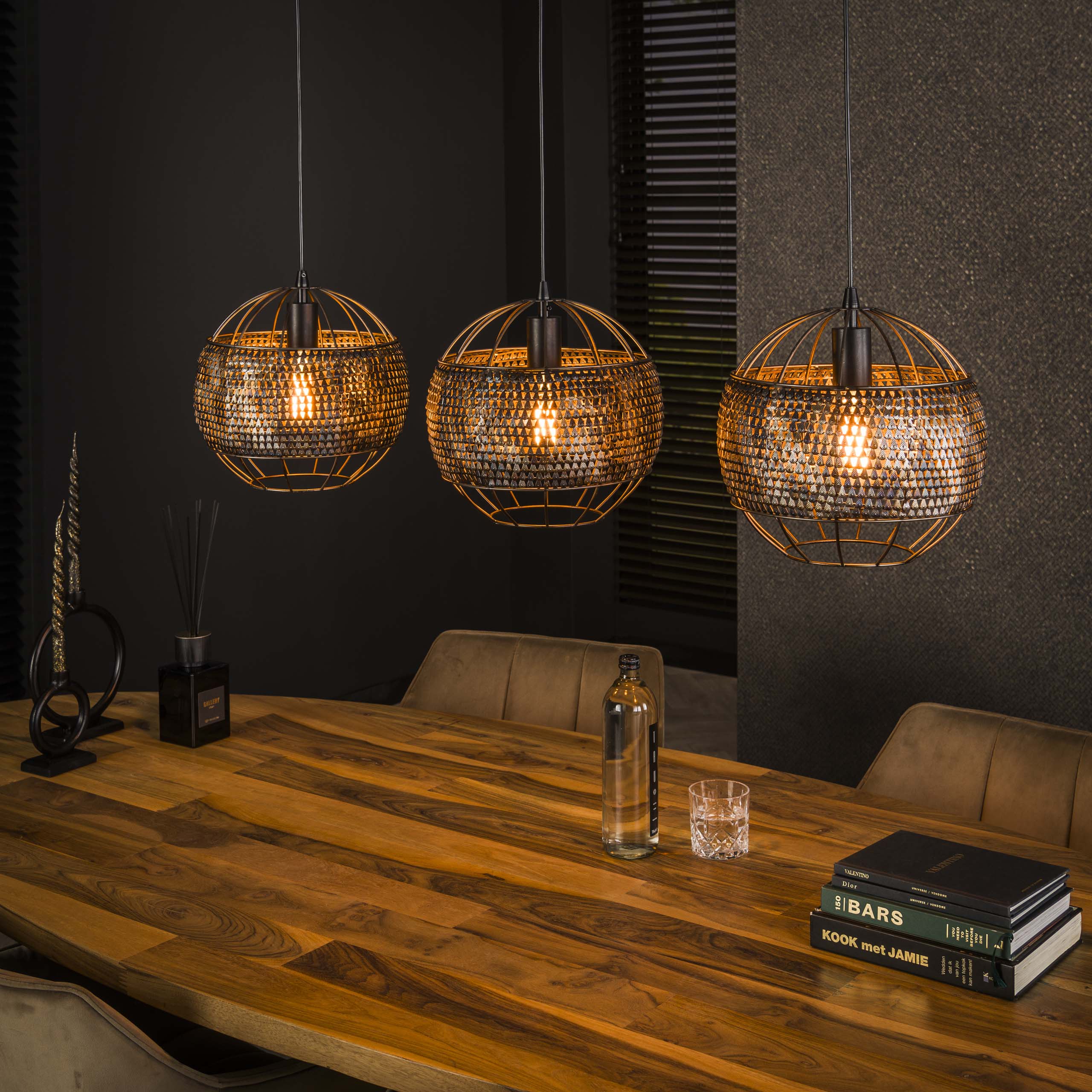 Lampe suspendue 3L Ø30 armure ouverte / Noir marron
