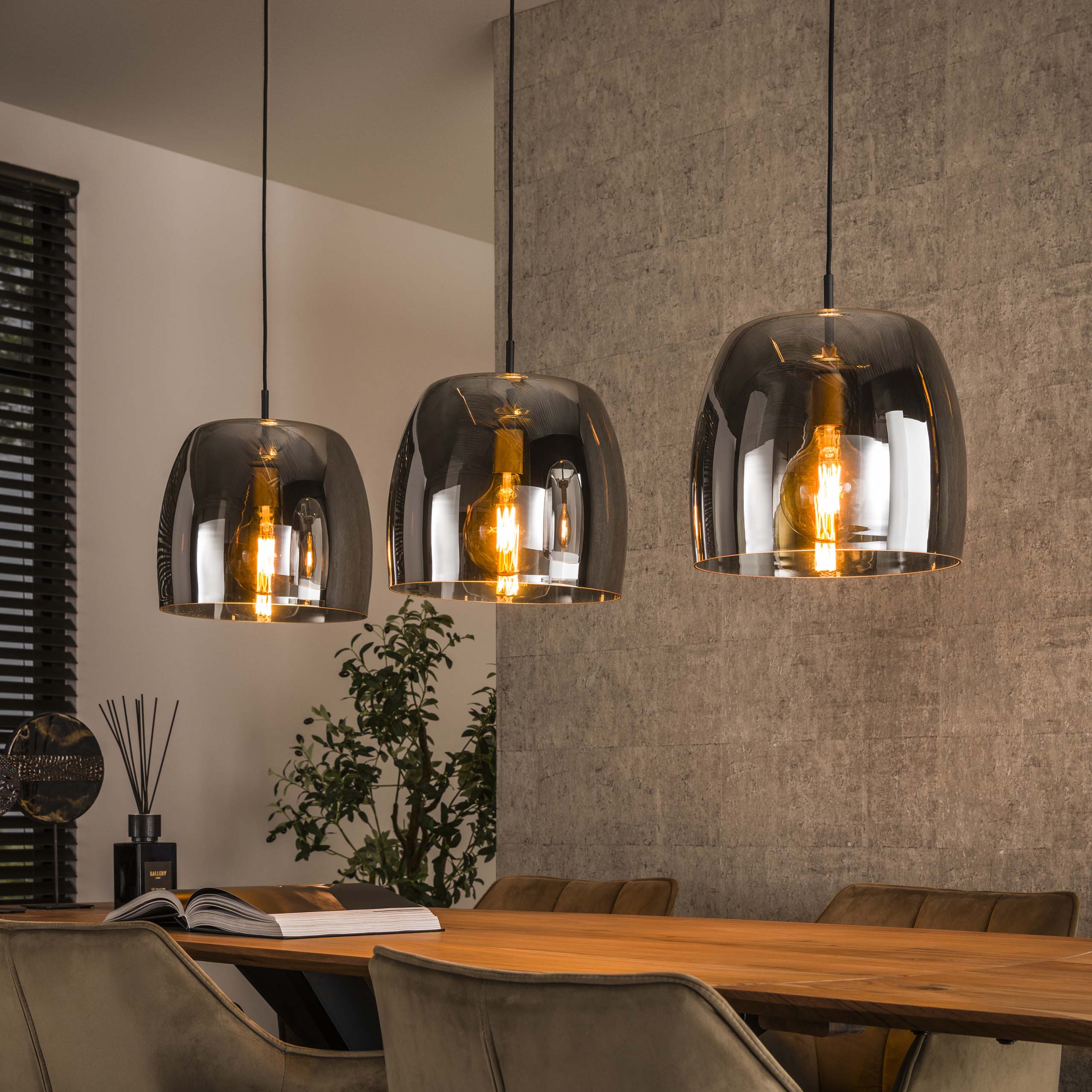Lampe suspendue 3L verre drift / Verre gris fumé