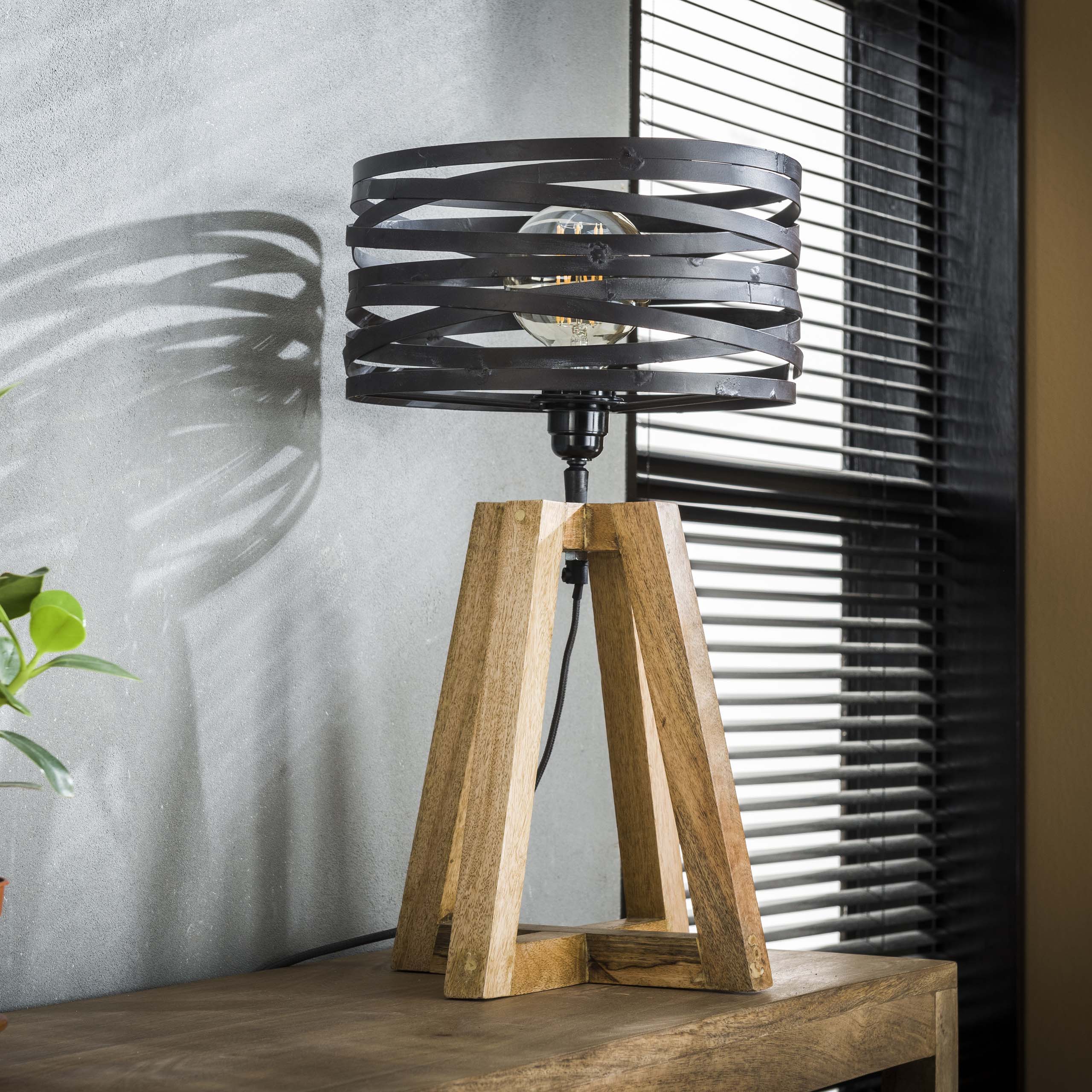 Lampe de table twist structure croix en bois / Gris ardoise