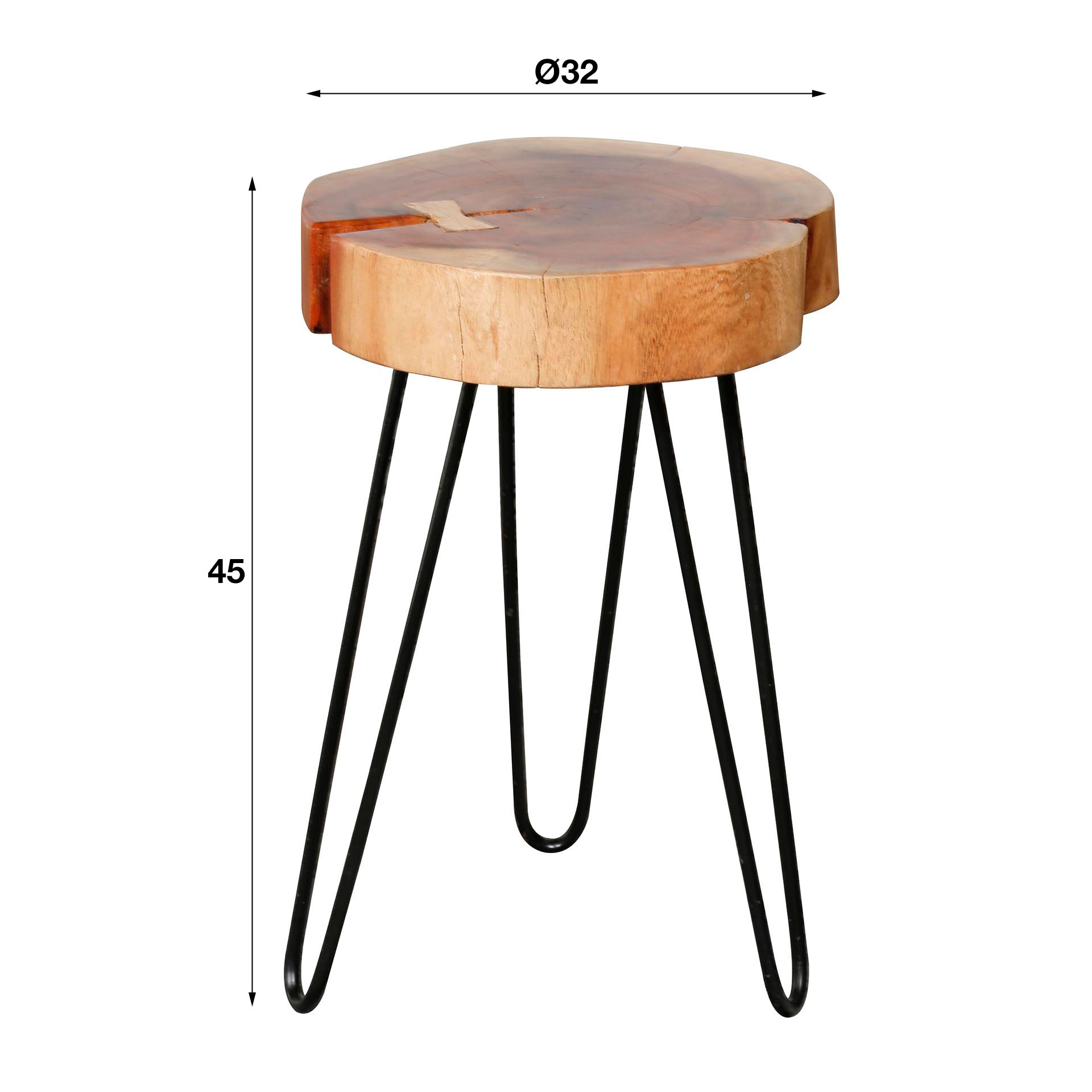 Table d'appoint malle en acacia massif de 6 cm d'épaisseur avec structure en acier. VPE2 / Acacia massif naturel
