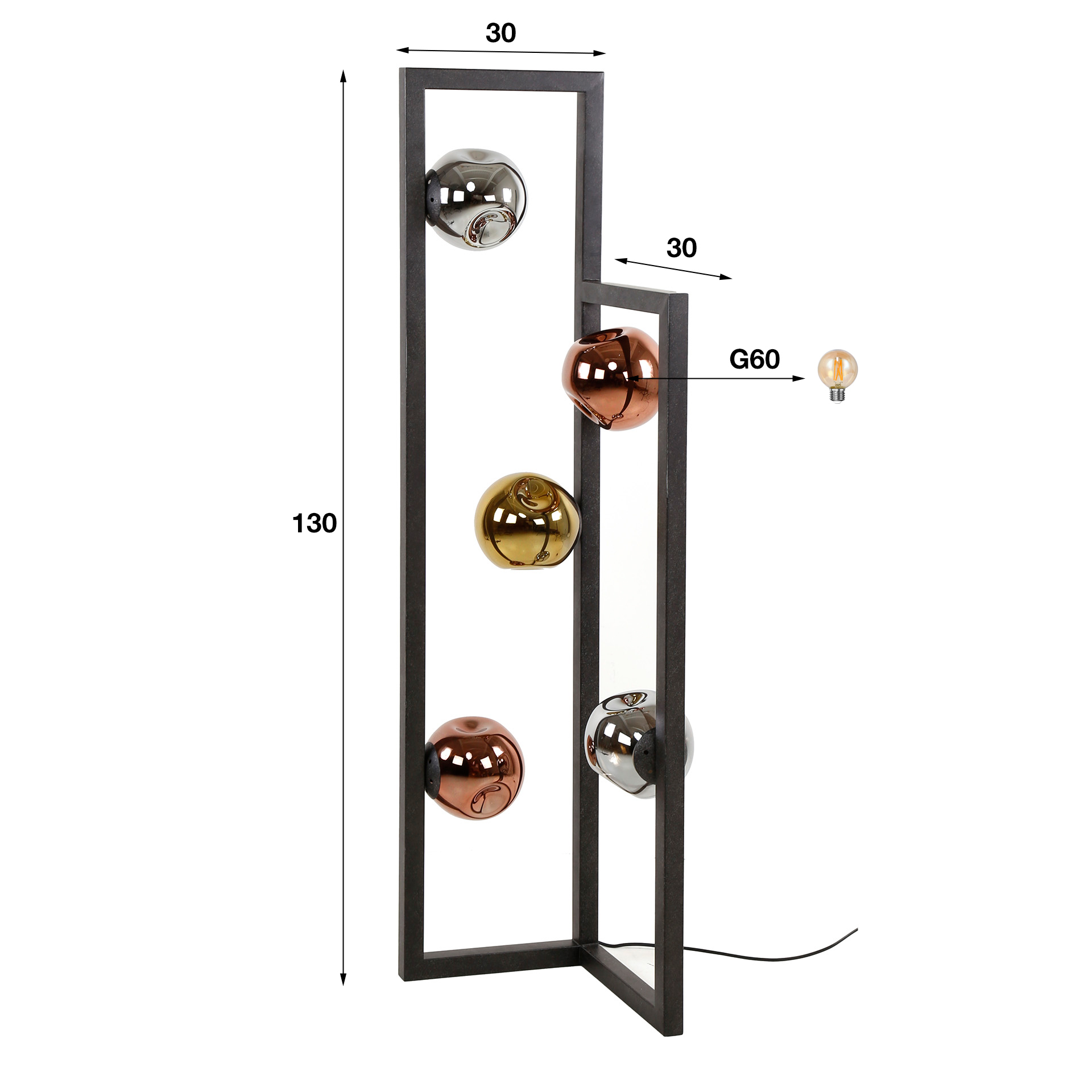 Lampadaire Stellar 5 lumières Artic noir