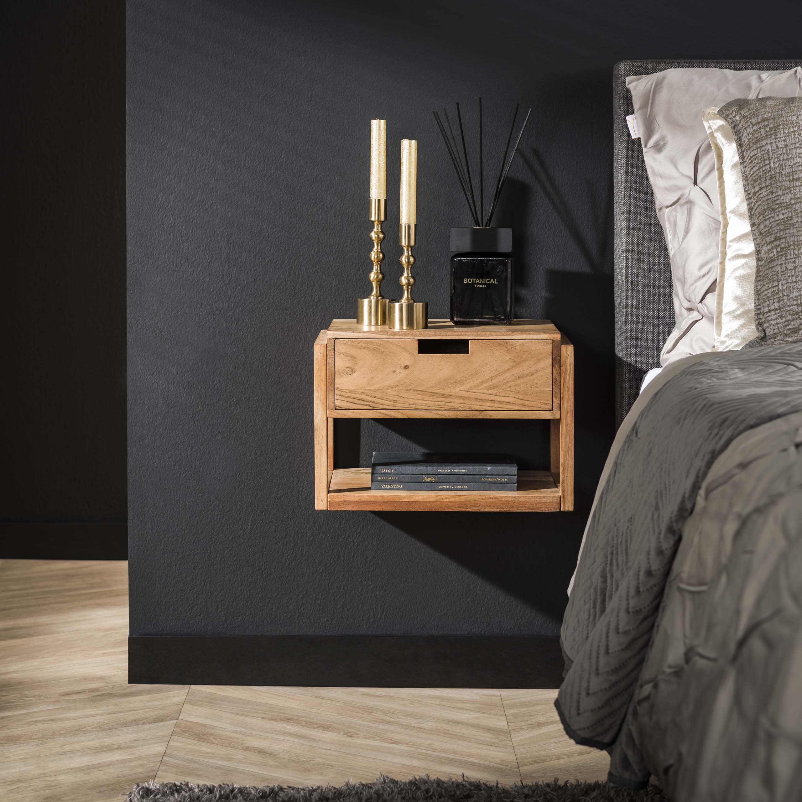 Table de chevet 1L structure bois flottante / Acacia massif naturel