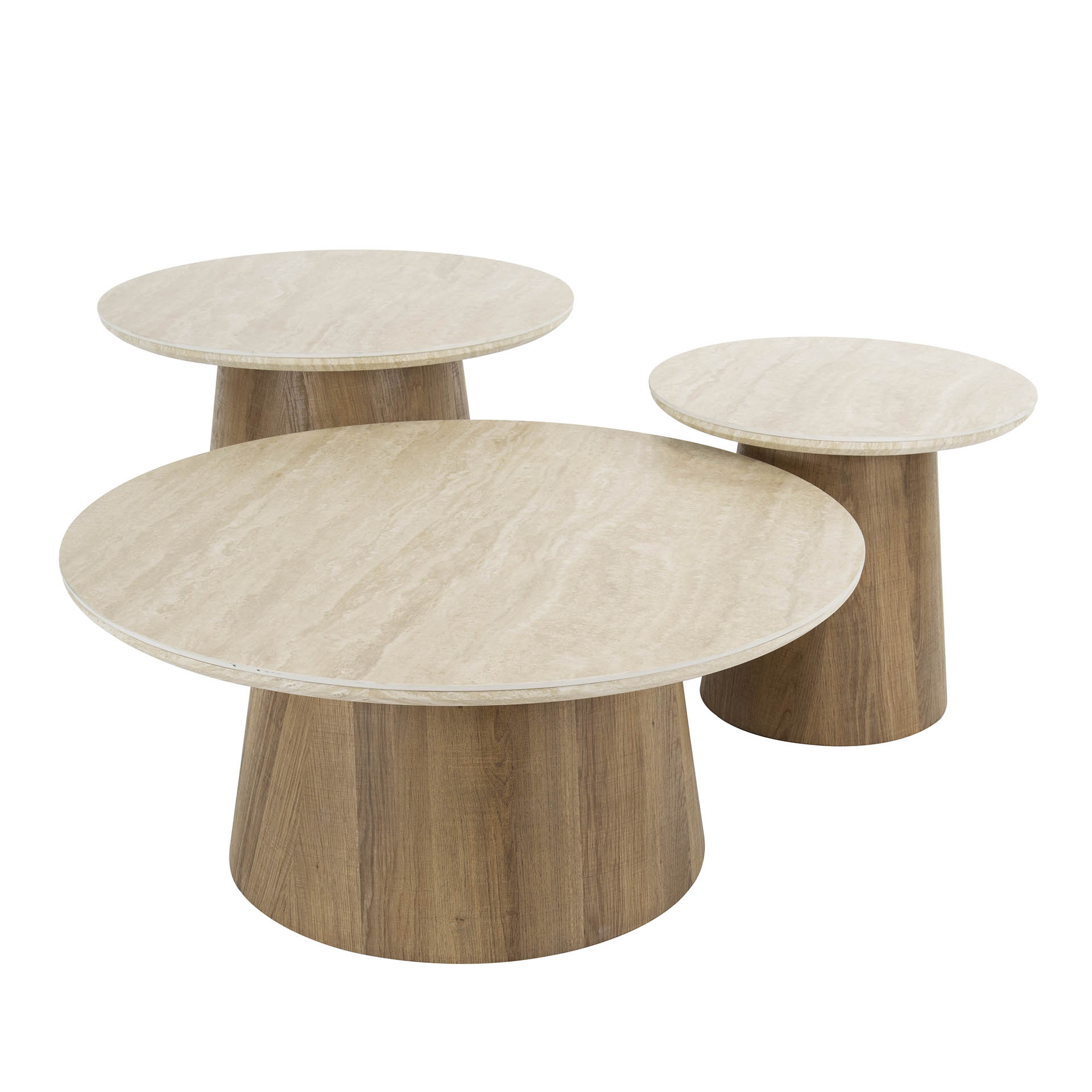 Table basse Romano ronde - Lot de 3 - Céramique travertin