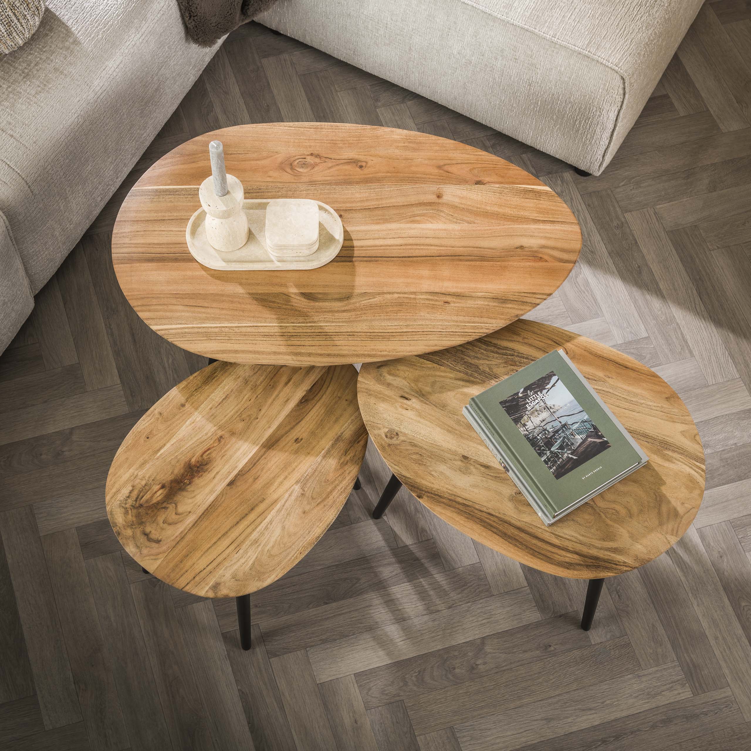 Set de 3 tables basses bio / Acacia massif naturel
