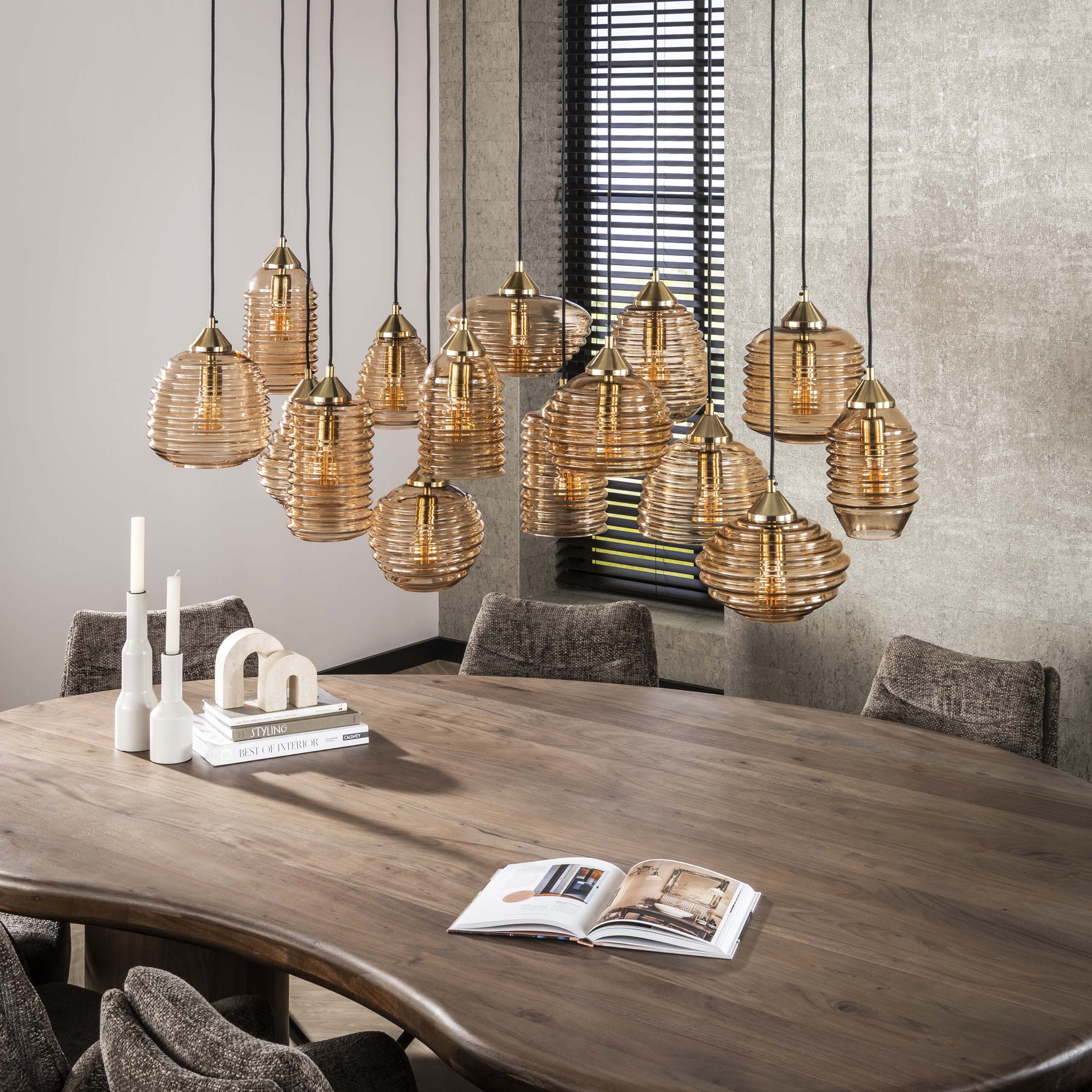 Lampe suspendue Rib Glass 15 lumières - Verre ambré