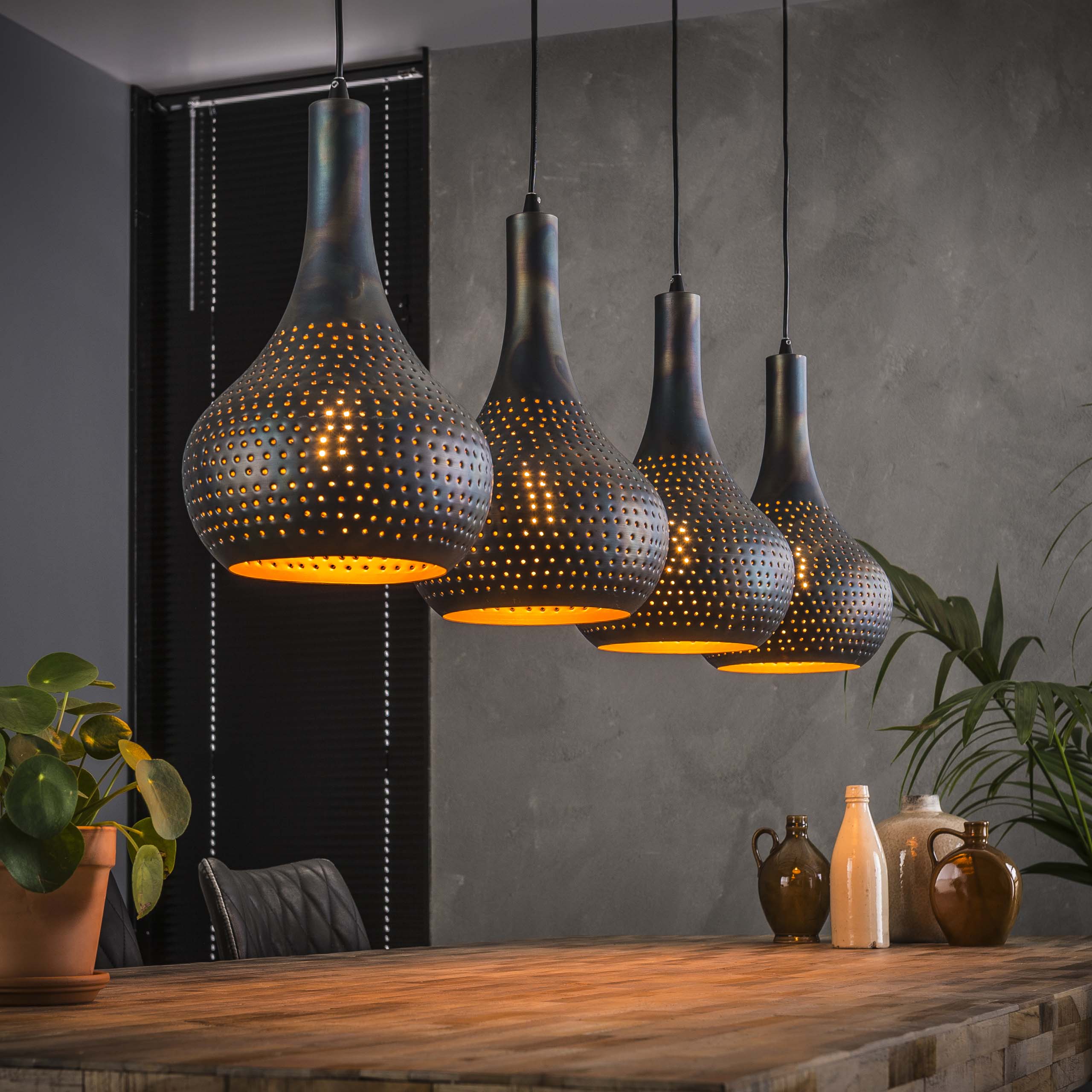 Lampe suspendue 4L punch cône / Marron noir