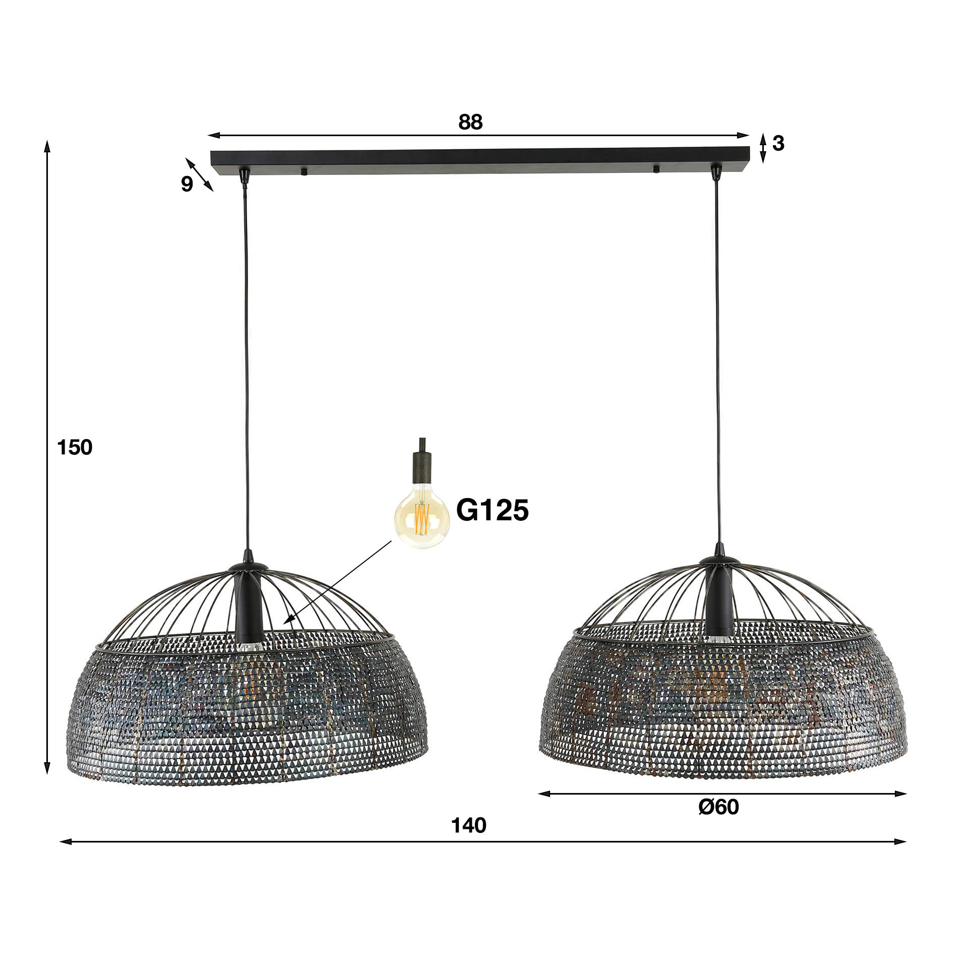 Lampe à suspension Armor Open 2 lumières Ø60 - Marron noir