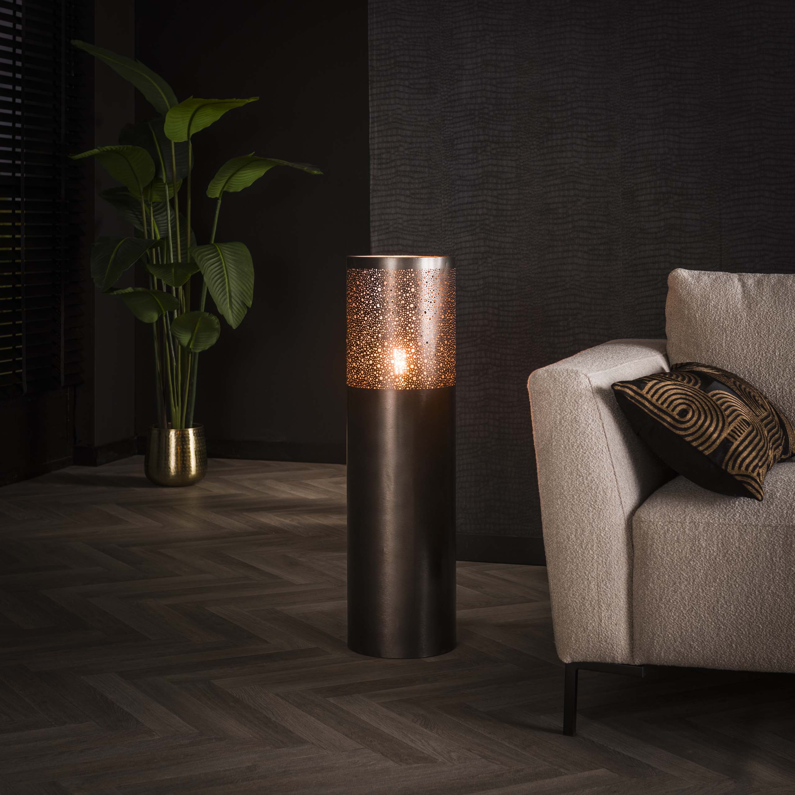 Lampadaire 1 lumière Cylindre Glow 90 cm - Nickel noir