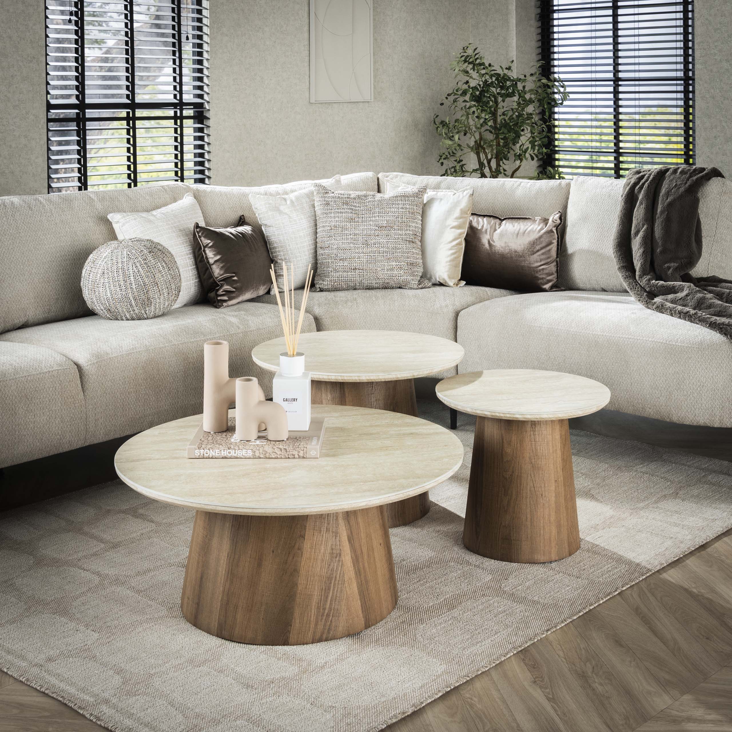 Table basse Romano ronde - Lot de 3 - Céramique travertin