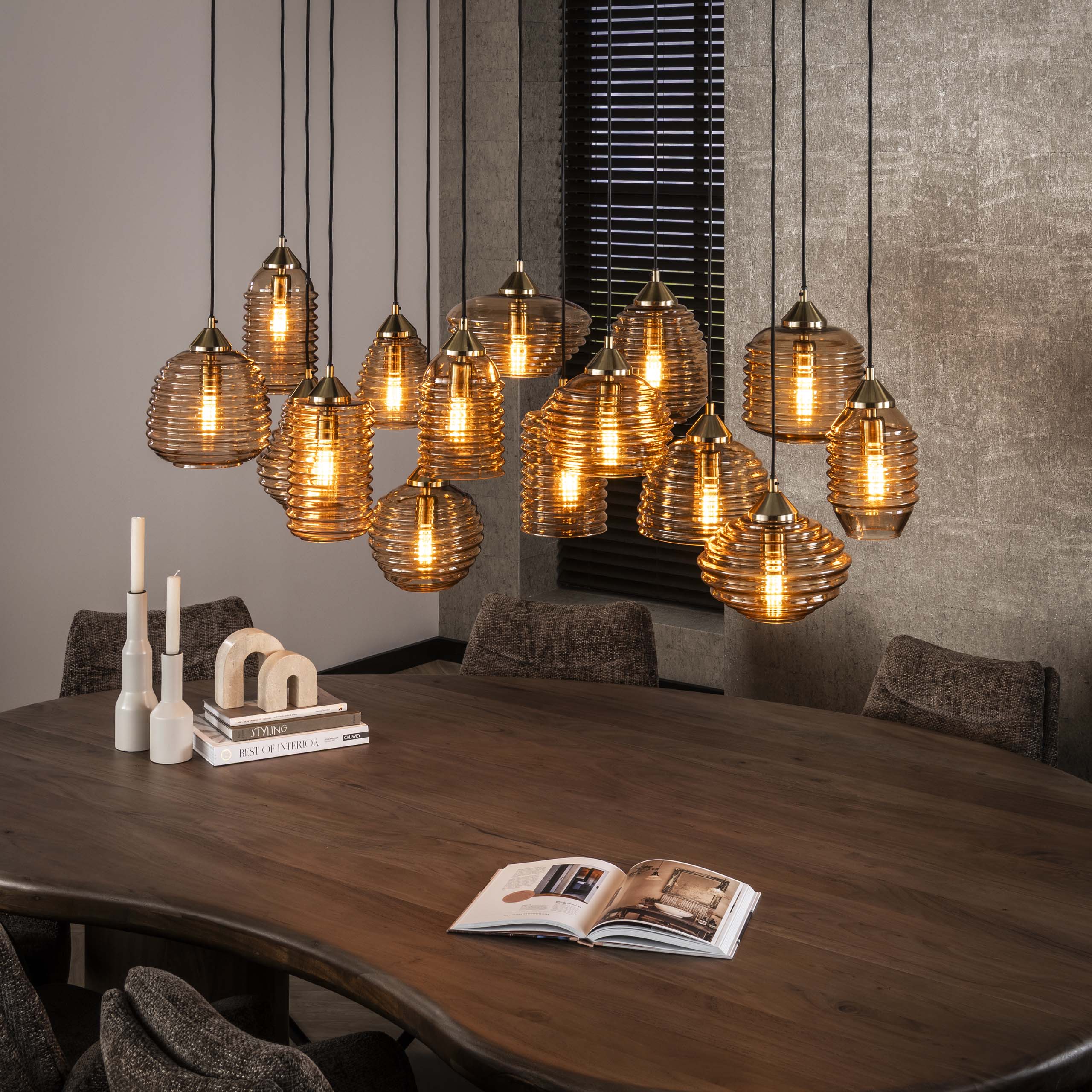 Lampe suspendue Rib Glass 15 lumières - Verre ambré
