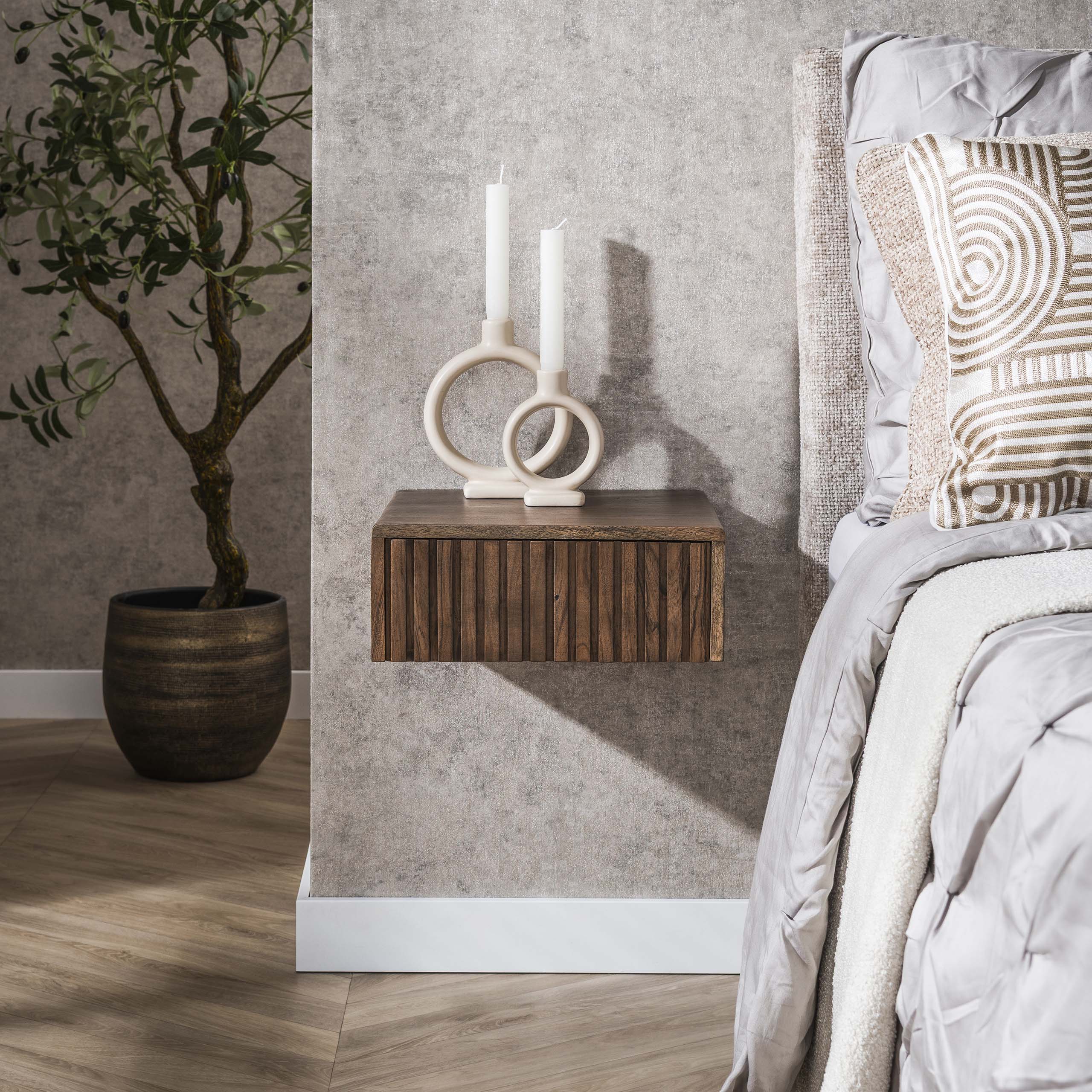 Table de chevet Carve flottante - 1 tiroir - par 2 - Acacia marron